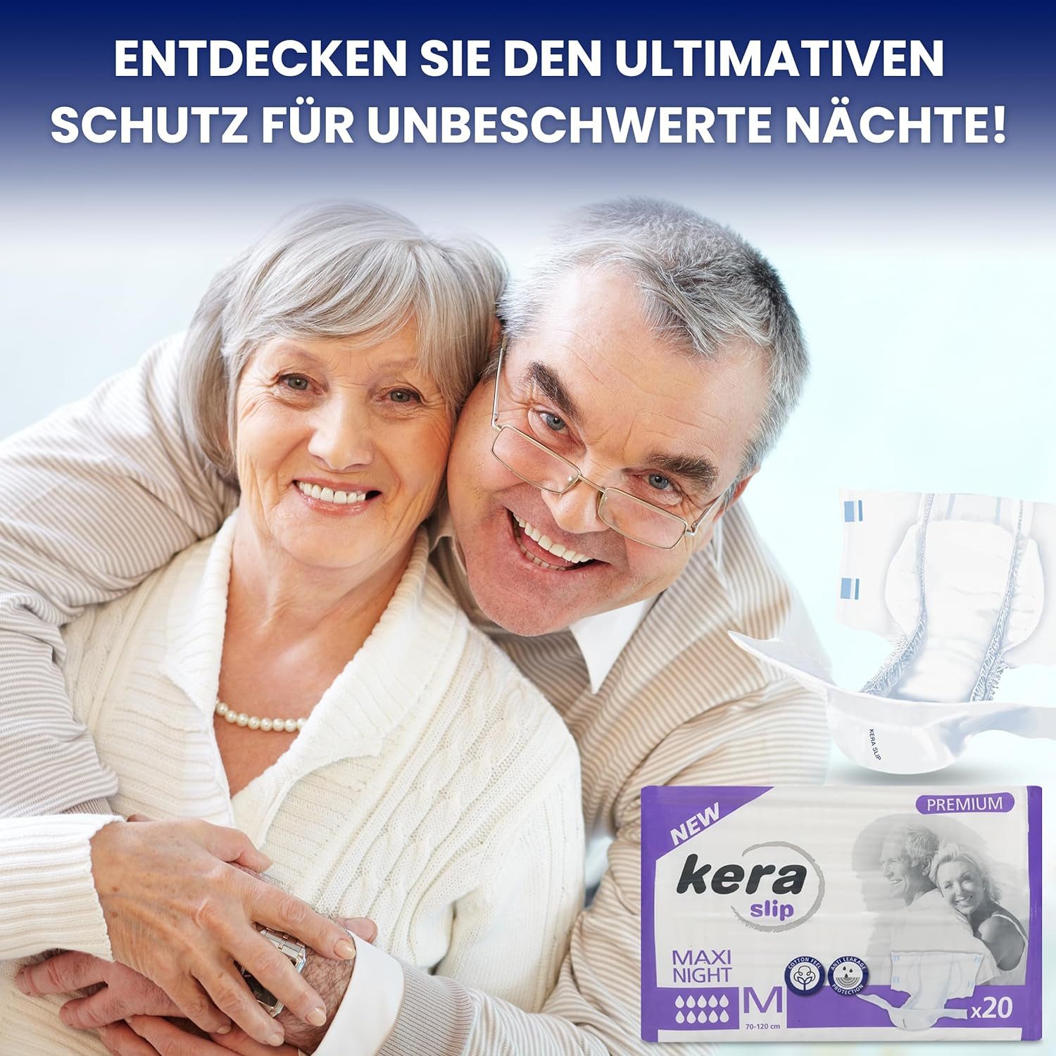 Kera Windeln Inkontinenz Slip MAXI NIGHT PREMIUM saugstarke Windeln für Erwachsene (mit doppeltem AUSLAUFSCHUTZ, 20-St., Atmungsaktive Erwachsenen Windel Cotton Feel), für den nächtlichen Gebrauch
