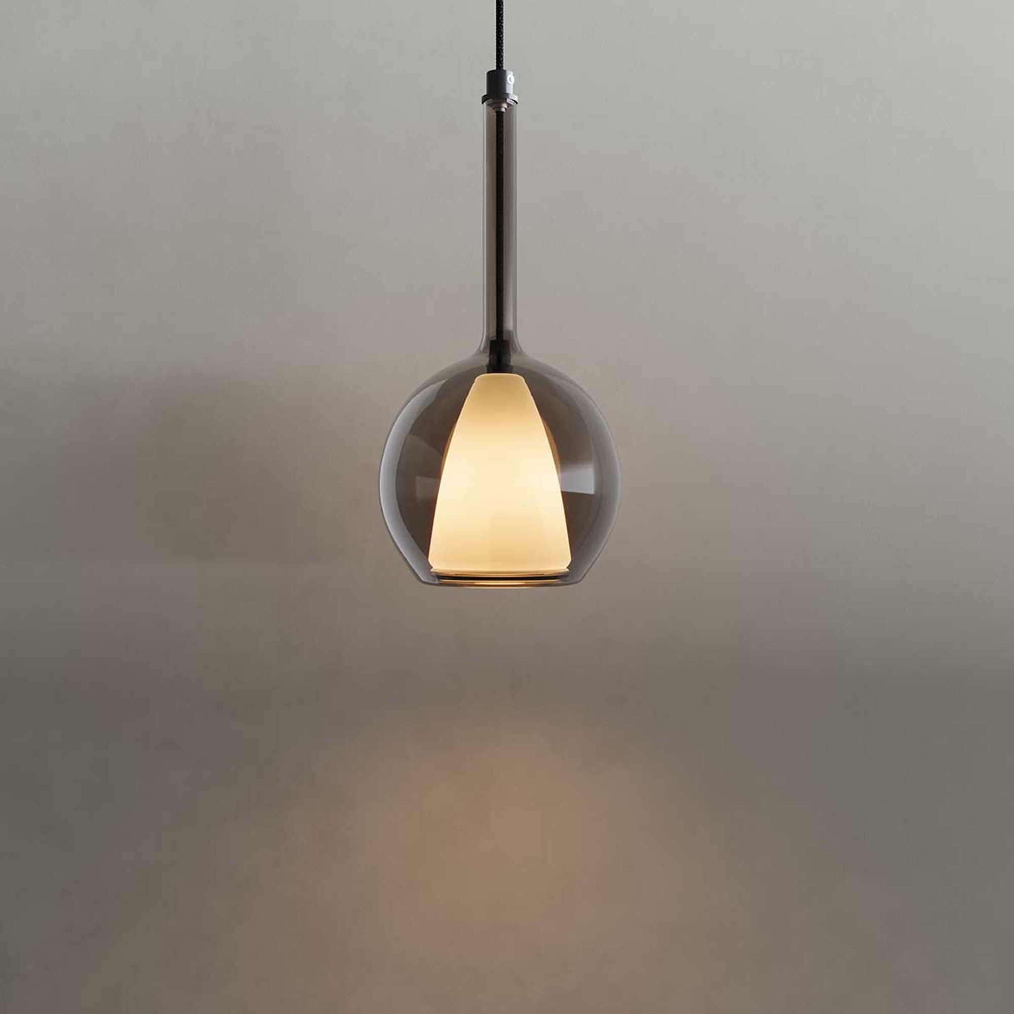s.luce Pendelleuchte Belluna Glas Galerielampe 500cm Textilkabel Rauch