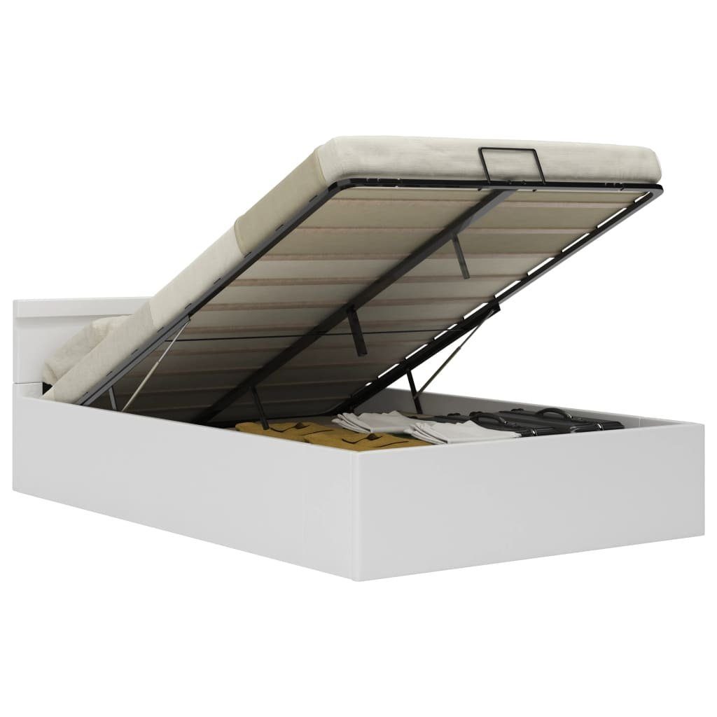 vidaXL Bett Bett mit Bettkasten Hydraulisch LED Weiß Kunstleder 120x200 cm