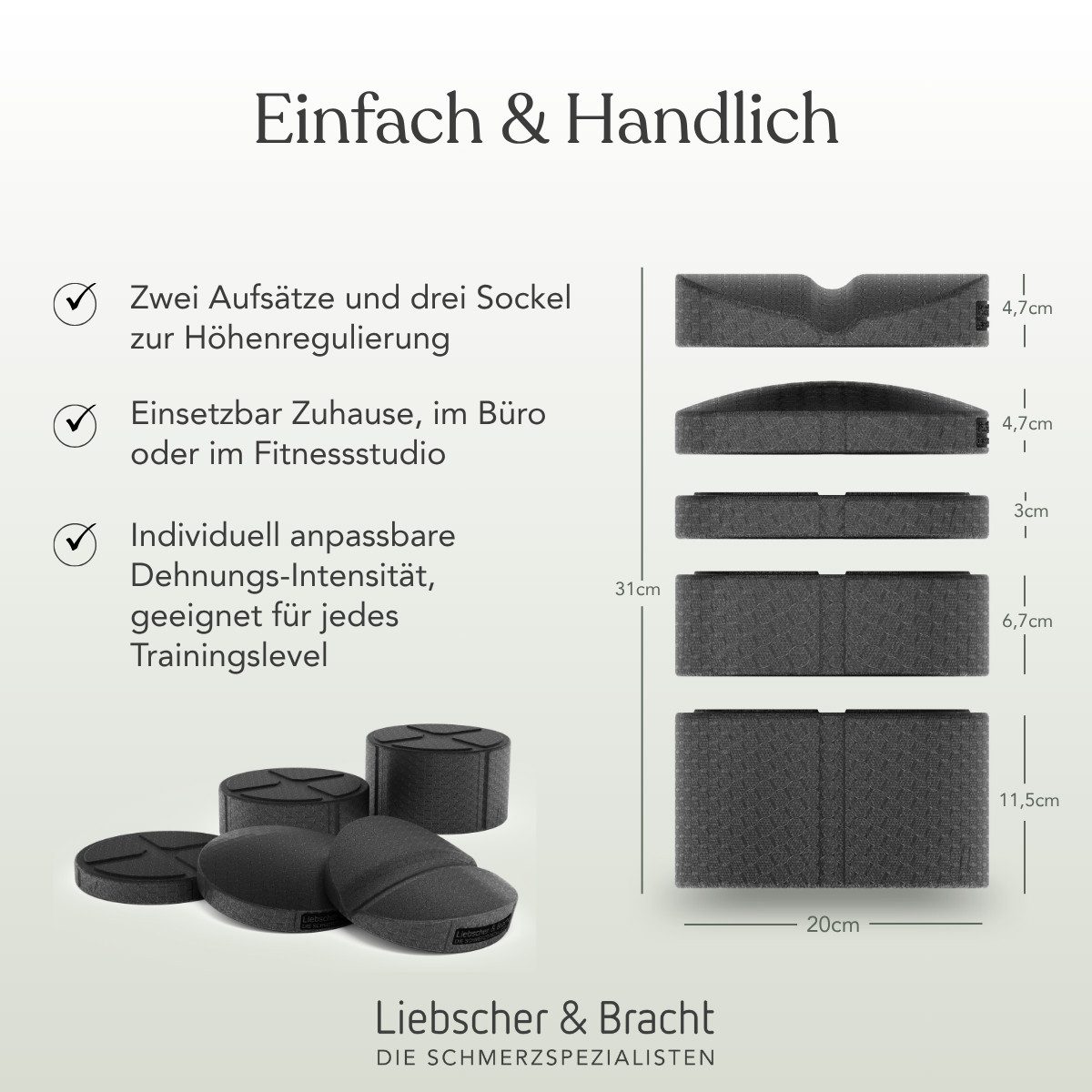Liebscher & Bracht Rückentrainer Liebscher & Bracht Original Rückenretter, (2 Aufsätze, 3 Sockel), 5-tlg., Rückenstrecker, Brust- & Rückendehner, Rückentrainer Made in Germany), Rückenstrecker