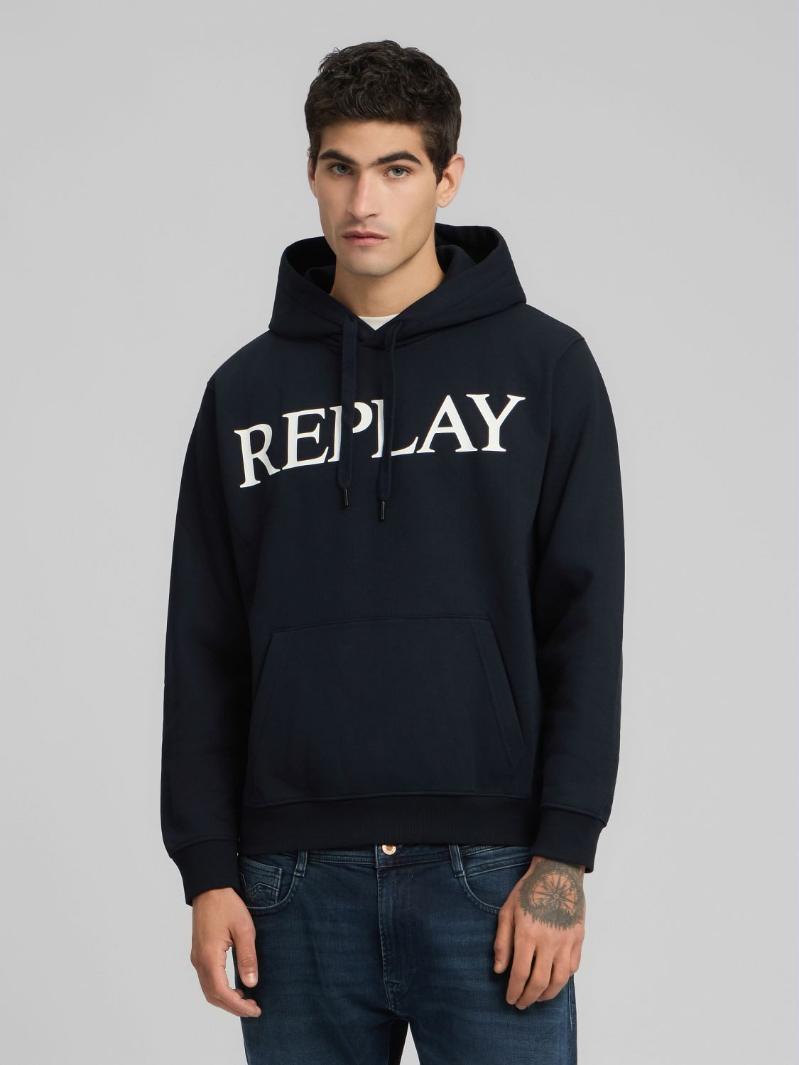 Replay Kapuzensweatshirt mit großem Markenprint vorn