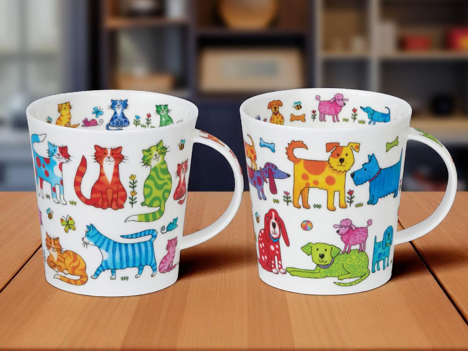 Dunoon Tasse 2er Set Becher Cairngorm Colourful Crew Katzen und Hunde 0,48 l, 1-tlg., Porzellan, Spülmaschinengeeignet