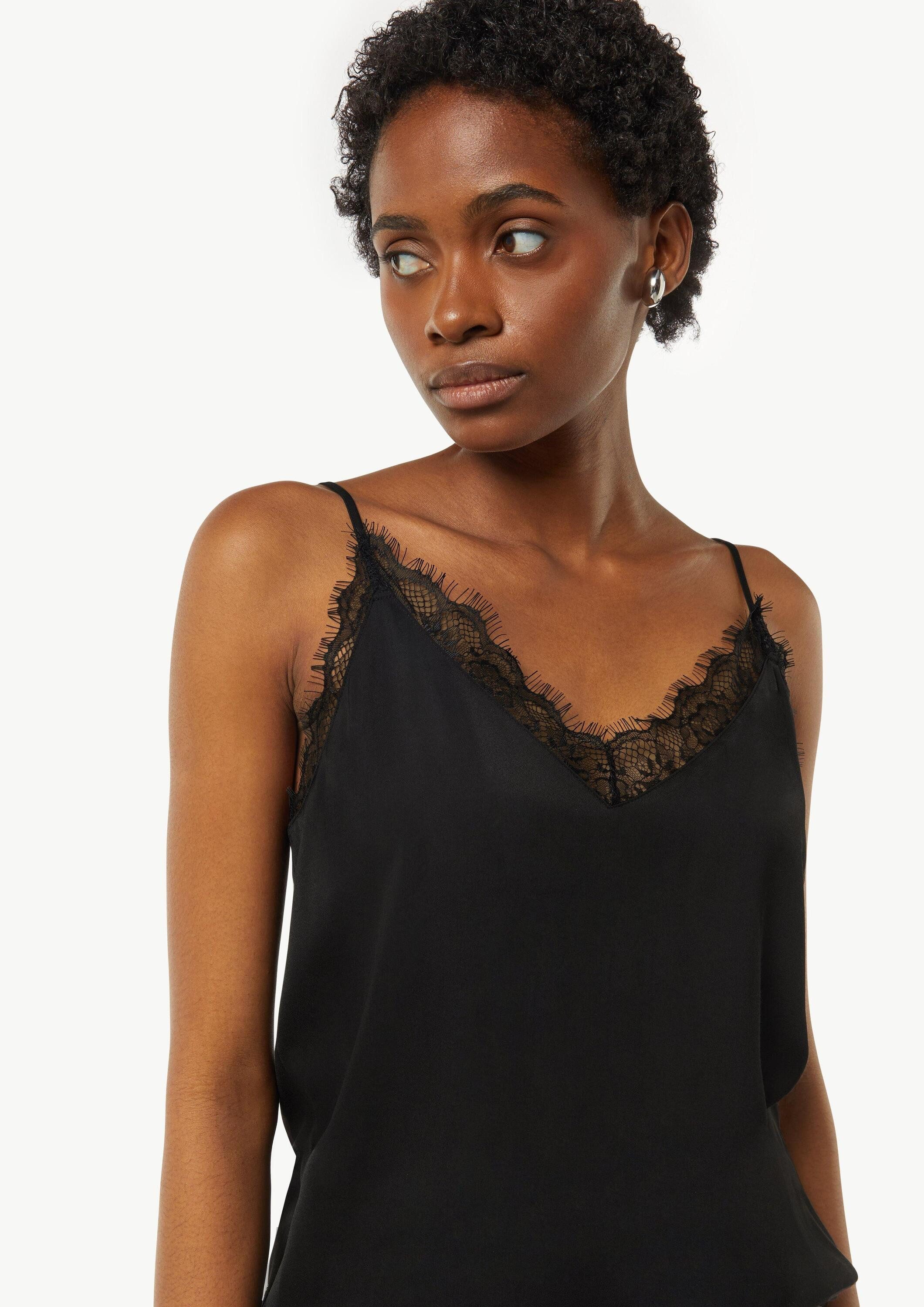 comma Blusentop Bluse Satin-Top mit Spitze und verstellbaren Trägern