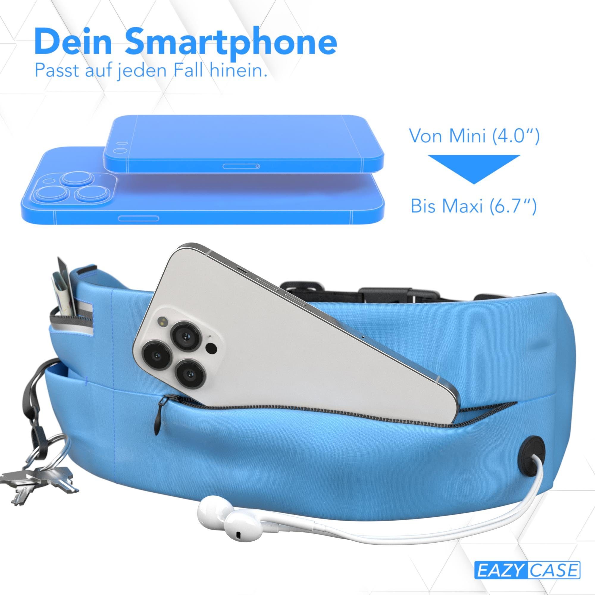 EAZY CASE Laufgürtel Universal Sport Bauchtasche Breit Laufgürtel für Handy Schlüssel etc. Sporttasche Bauchtasche Hell Blau