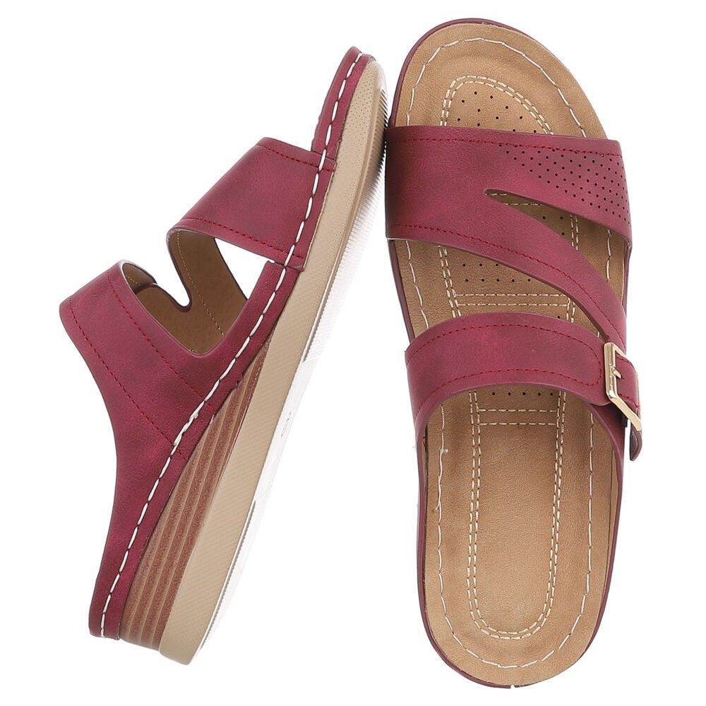 Ital-Design Damen Keilsandale mit Schnalle und Komfortfußbett Pantolette (91849266) Keilabsatz/Wedge Keilsandaletten in Weinrot