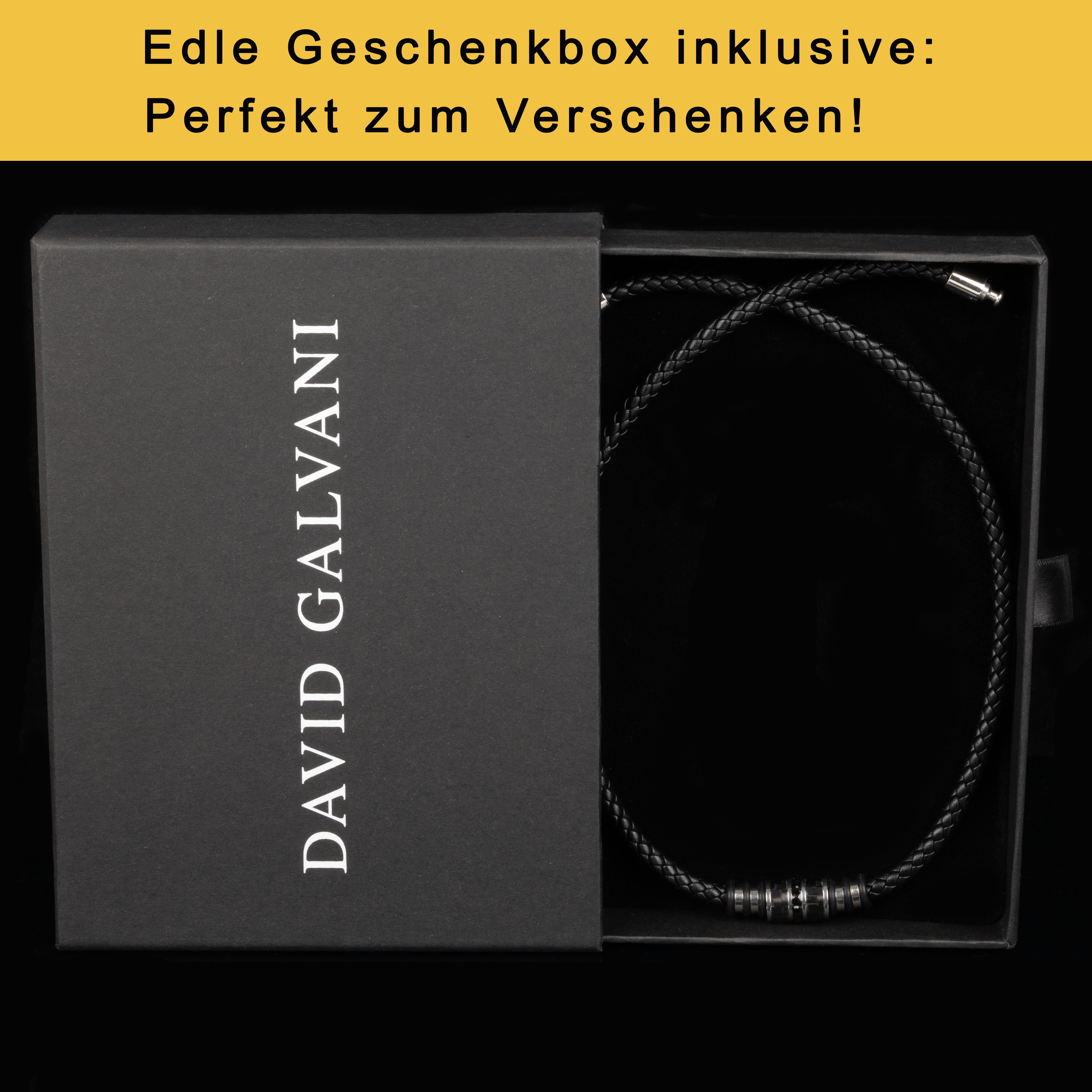 David Galvani Kette mit Anhänger Herren Leder Halskette Titan Forge