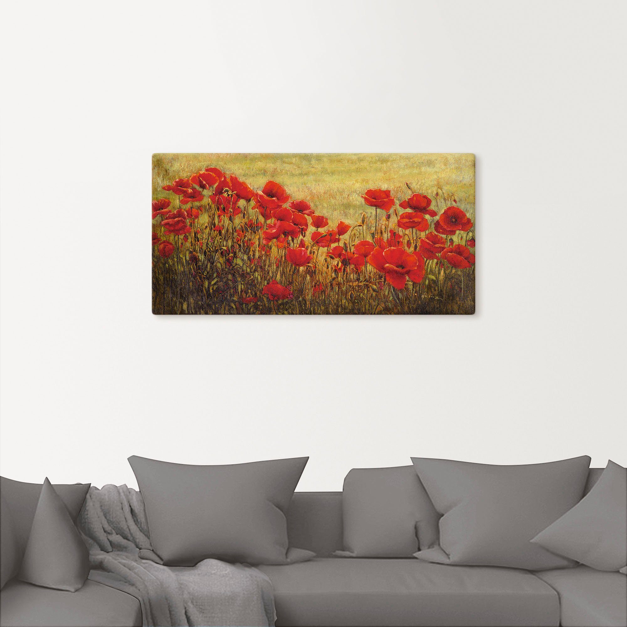 Artland Leinwandbild Mohnfeld, Blumenwiese (1 St), auf Holzrahmen gespannt