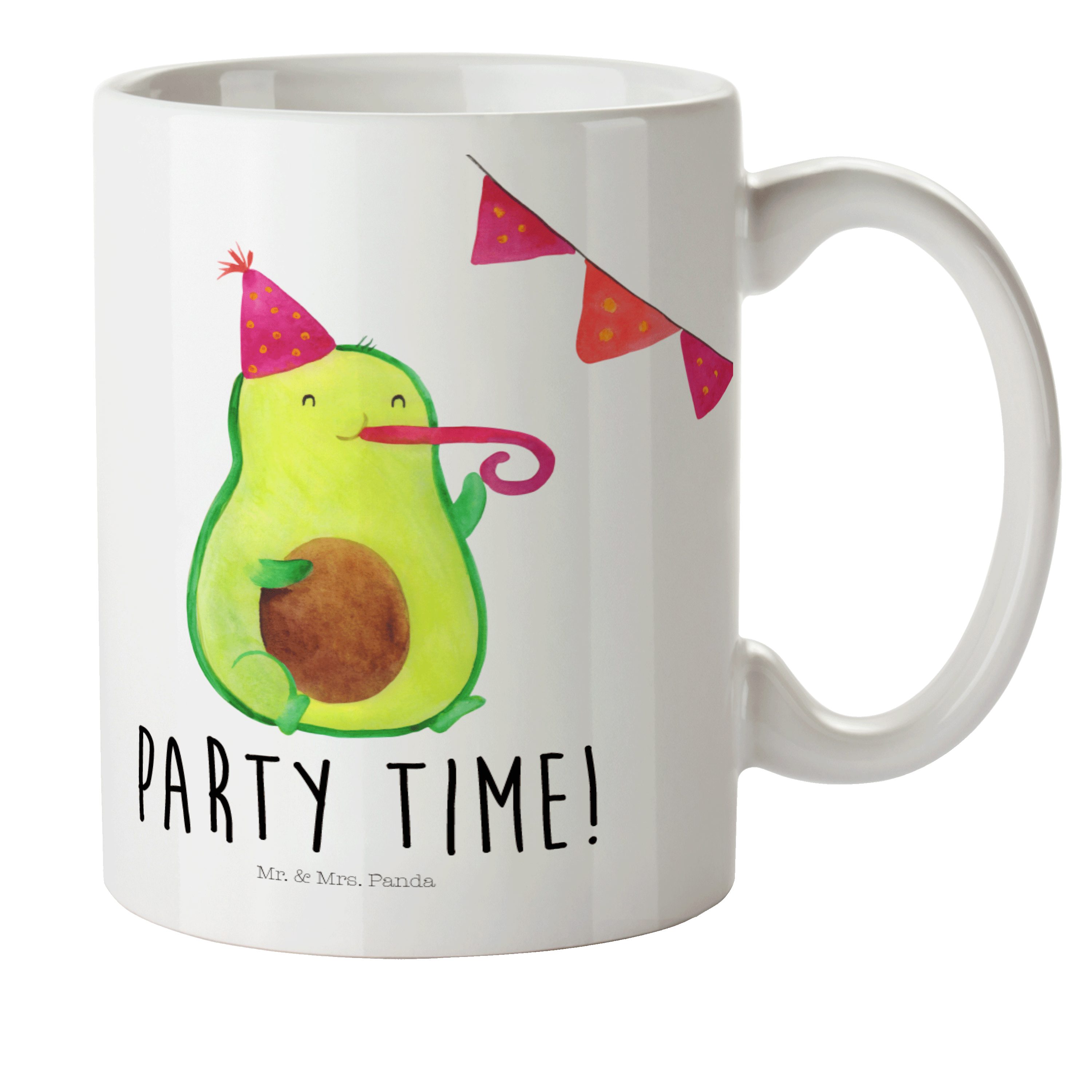 Mr. & Mrs. Panda Kinderbecher Avocado Party Time - Weiß - Geschenk, Veggie, Kaffeetasse, Glücklich, Kunststoff