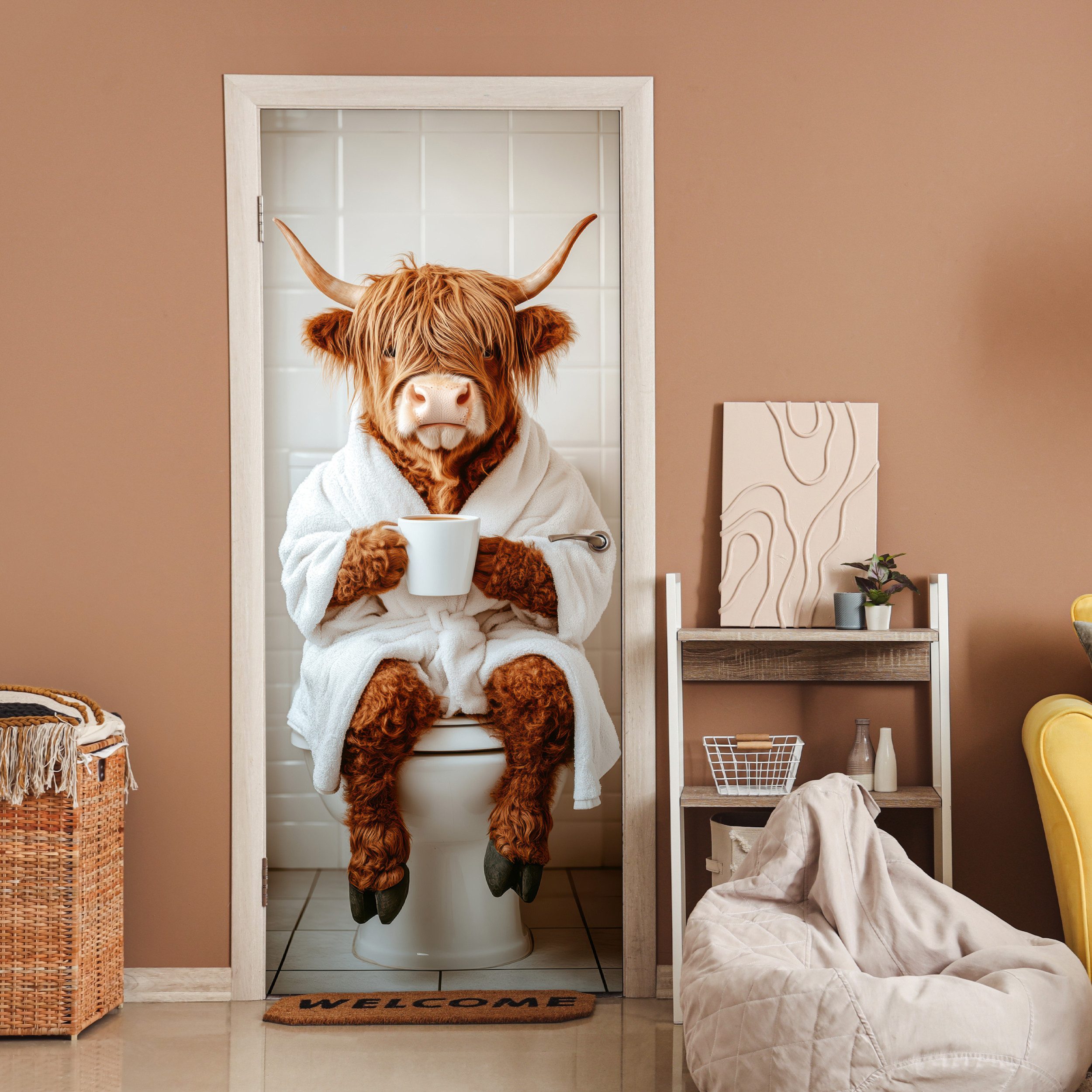 MuchoWow Türtapete Schottischer Highlander - WC - Bademantel - Modern - Tie günstig online kaufen