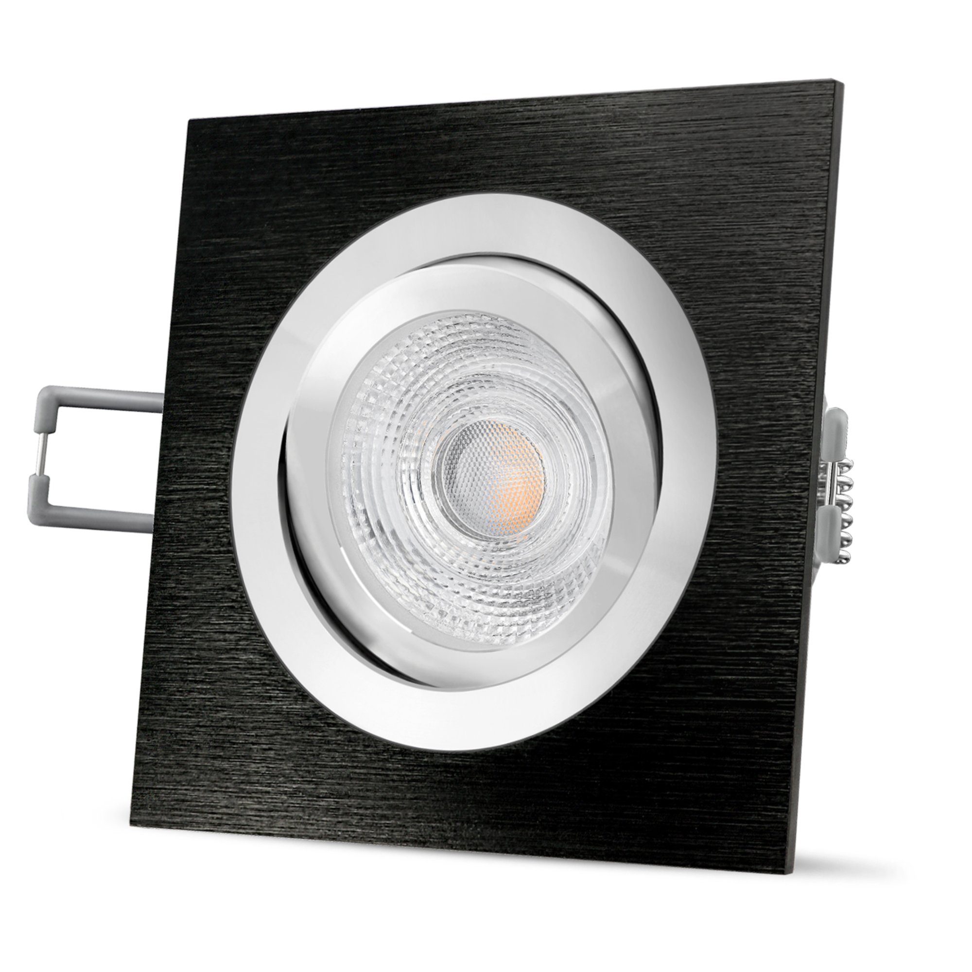 SSC-LUXon LED Einbaustrahler QF-2 LED Einbauleuchte schwarz gebuerstet, eckig & schwenkbar GU10, Warmweiß