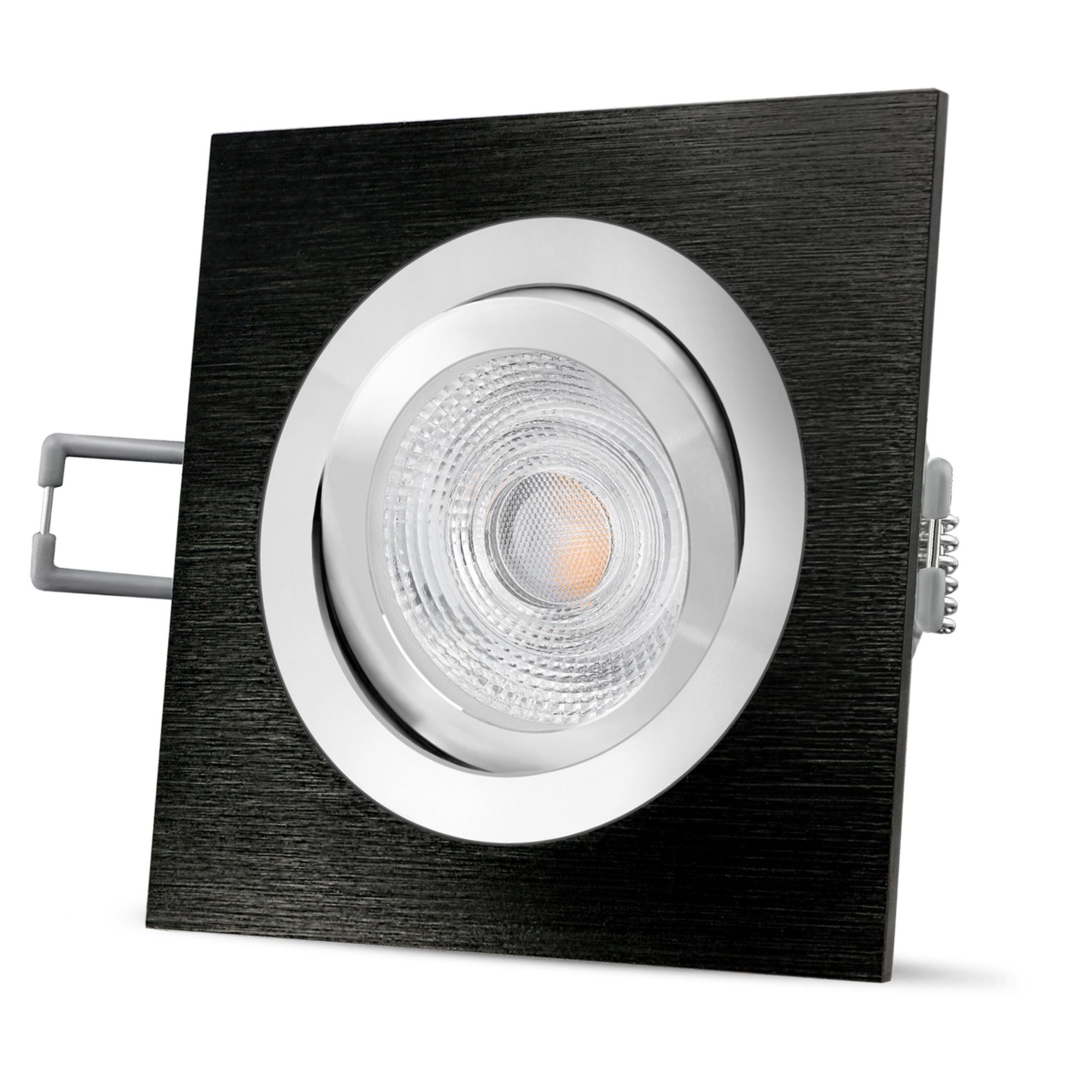 SSC-LUXon LED Einbaustrahler QF-2 LED eckig schwenkbar Einbauleuchte GU10, schwarz Warmweiß gebuerstet, &