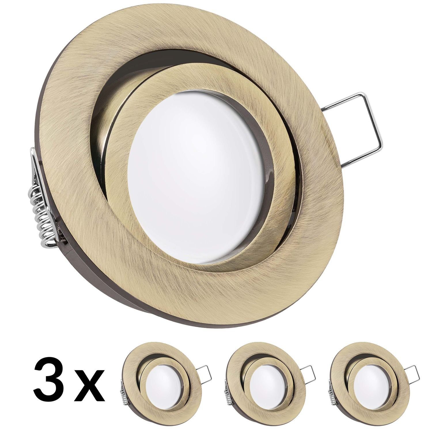 Einbaustrahler LED gold Set LED Leucht mit LEDANDO Einbaustrahler extra flach 5W messing in / 3er