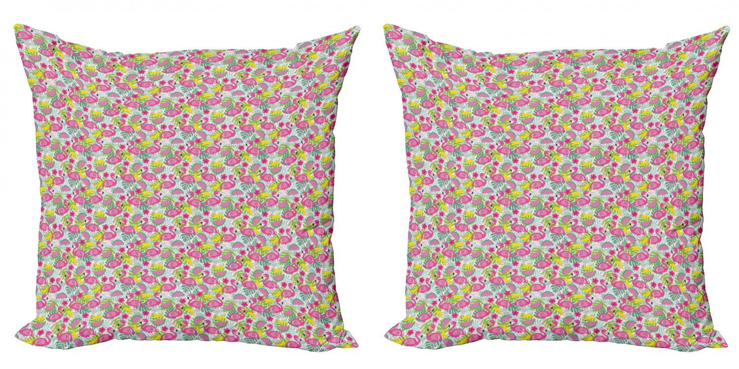 Kissenbezüge Modern Accent Doppelseitiger Digitaldruck, Abakuhaus (2 Stück), Tropisch Exotische Flamingo-Karikatur
