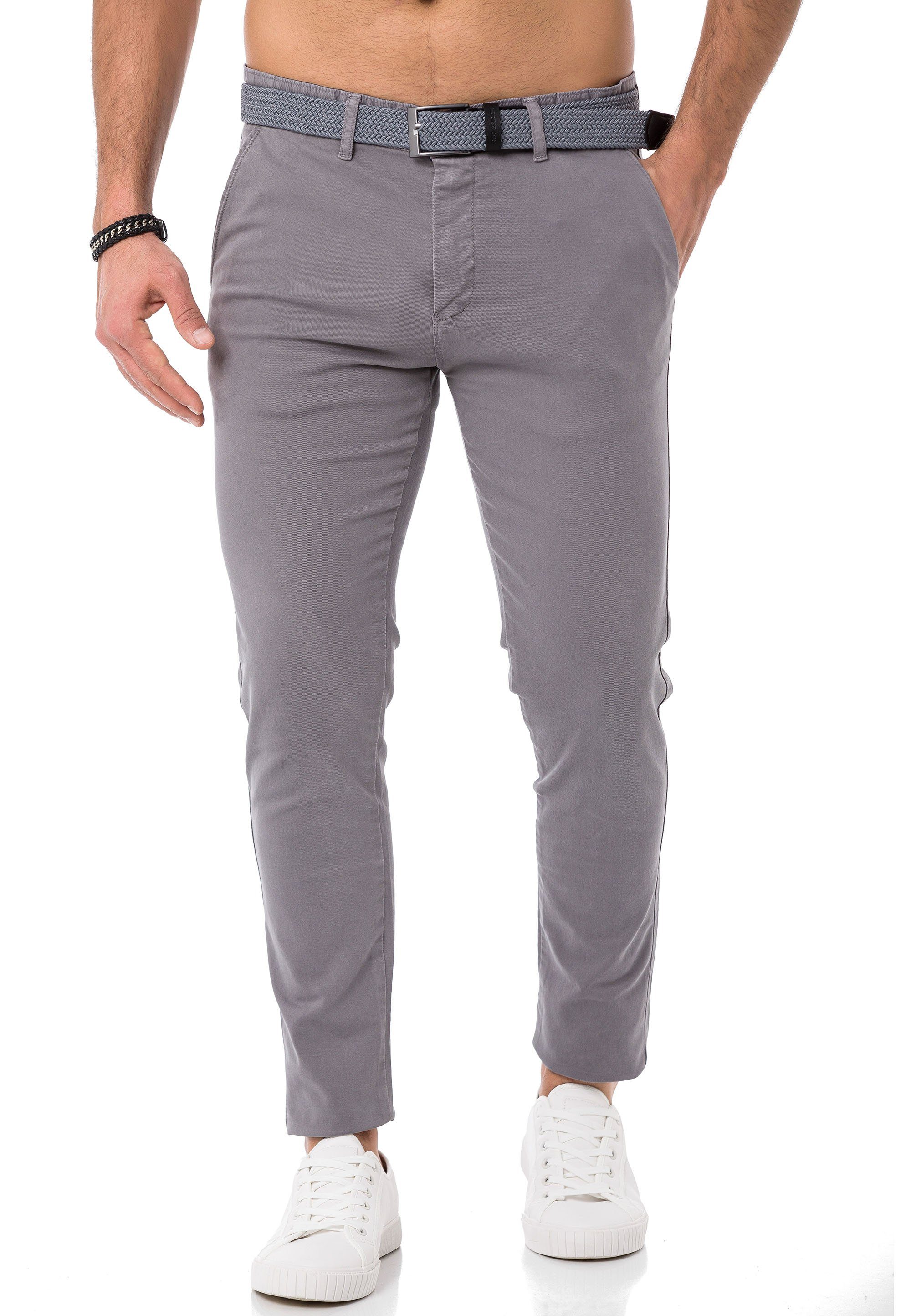 RedBridge Chinohose Chino Hose Gürtel Grau mit Pants