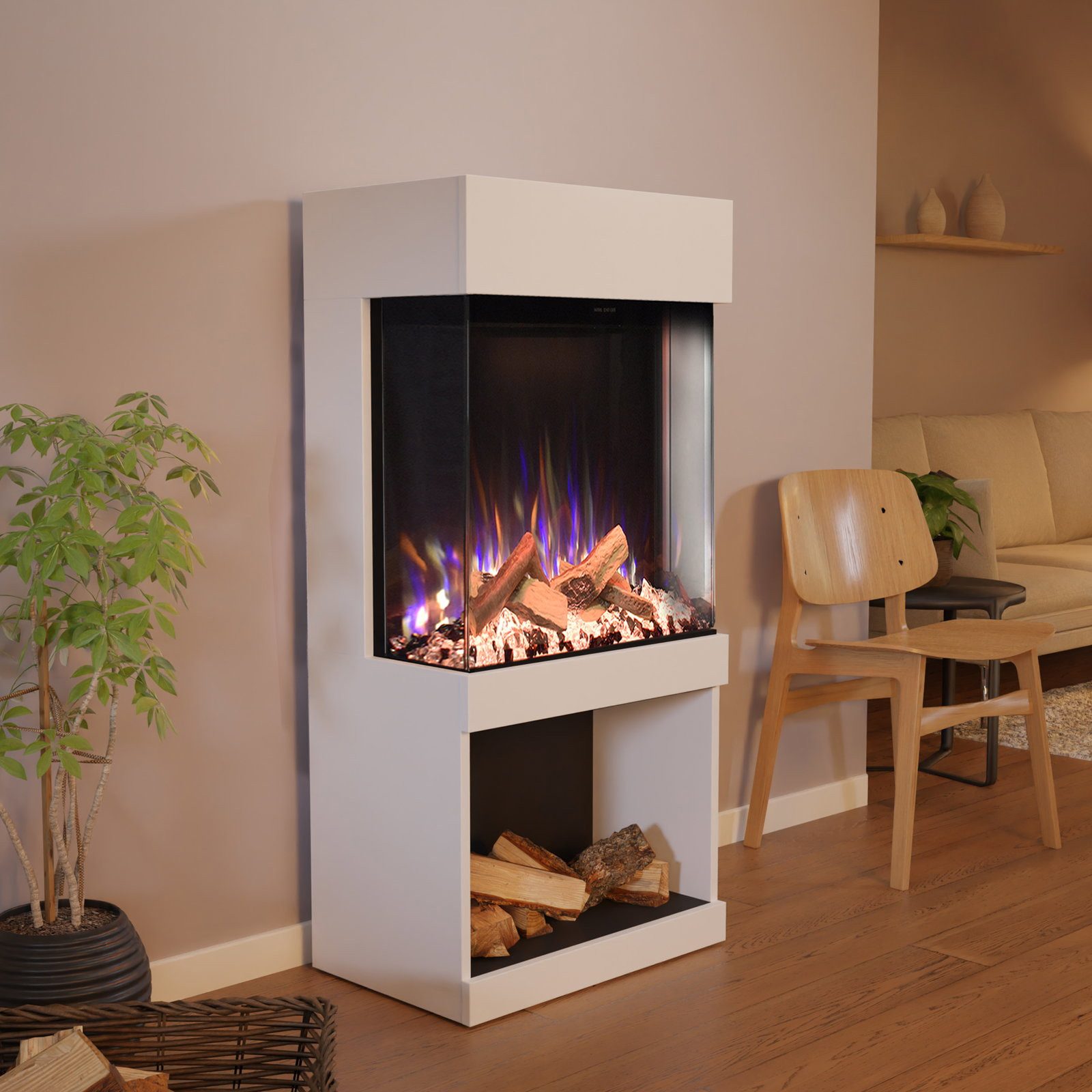 GLOW FIRE Elektrokamin PR12 E-Motion 3D, Elektrischer Kamin mit 3D Feuer mit Heizung, täuschend echte Flamme mit Heizung, 3 Dekorationen