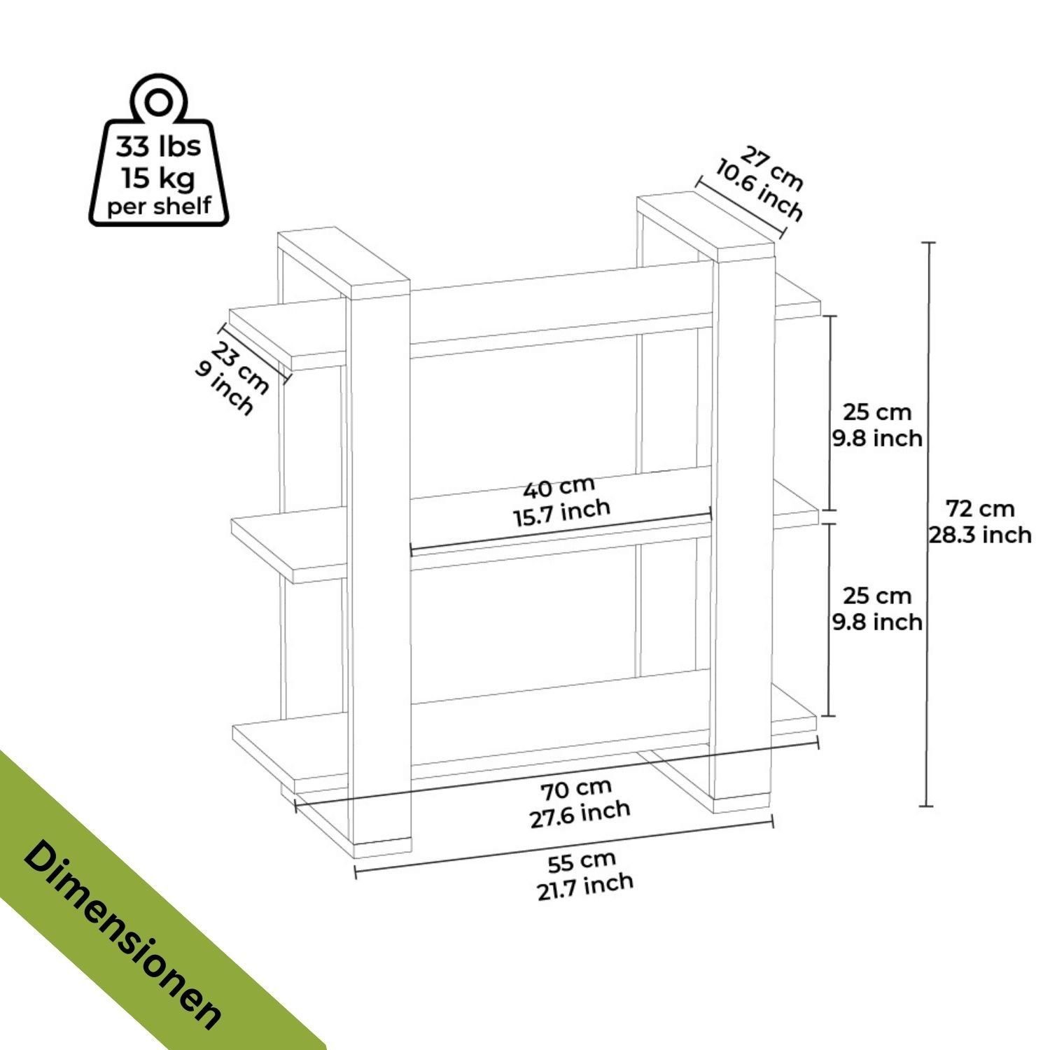 cm Hängeregal Dunkelbraun Regal, 70x27x72 Mein-Regal DUOMO Bücherregal