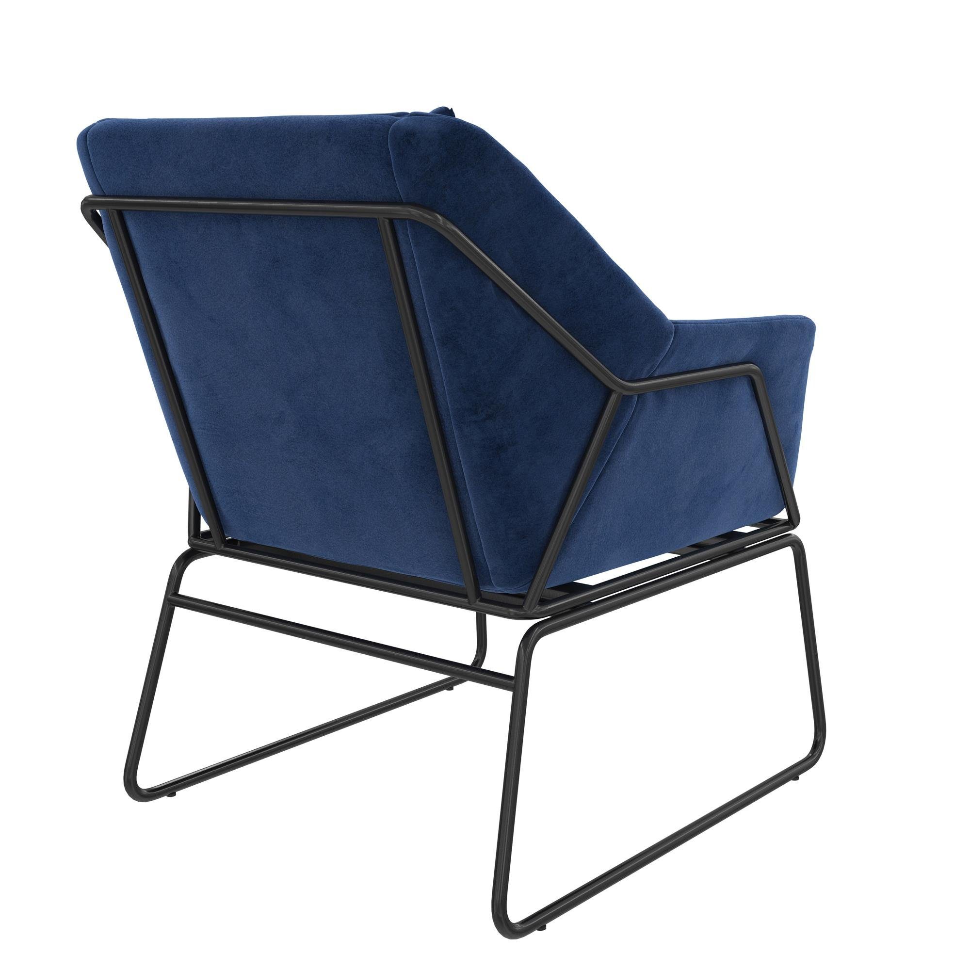 loft24 Sessel ca. Bezug (1-St), cm Sitzhöhe 45,5 Avery Samtoptik, Metallgestell, in blau