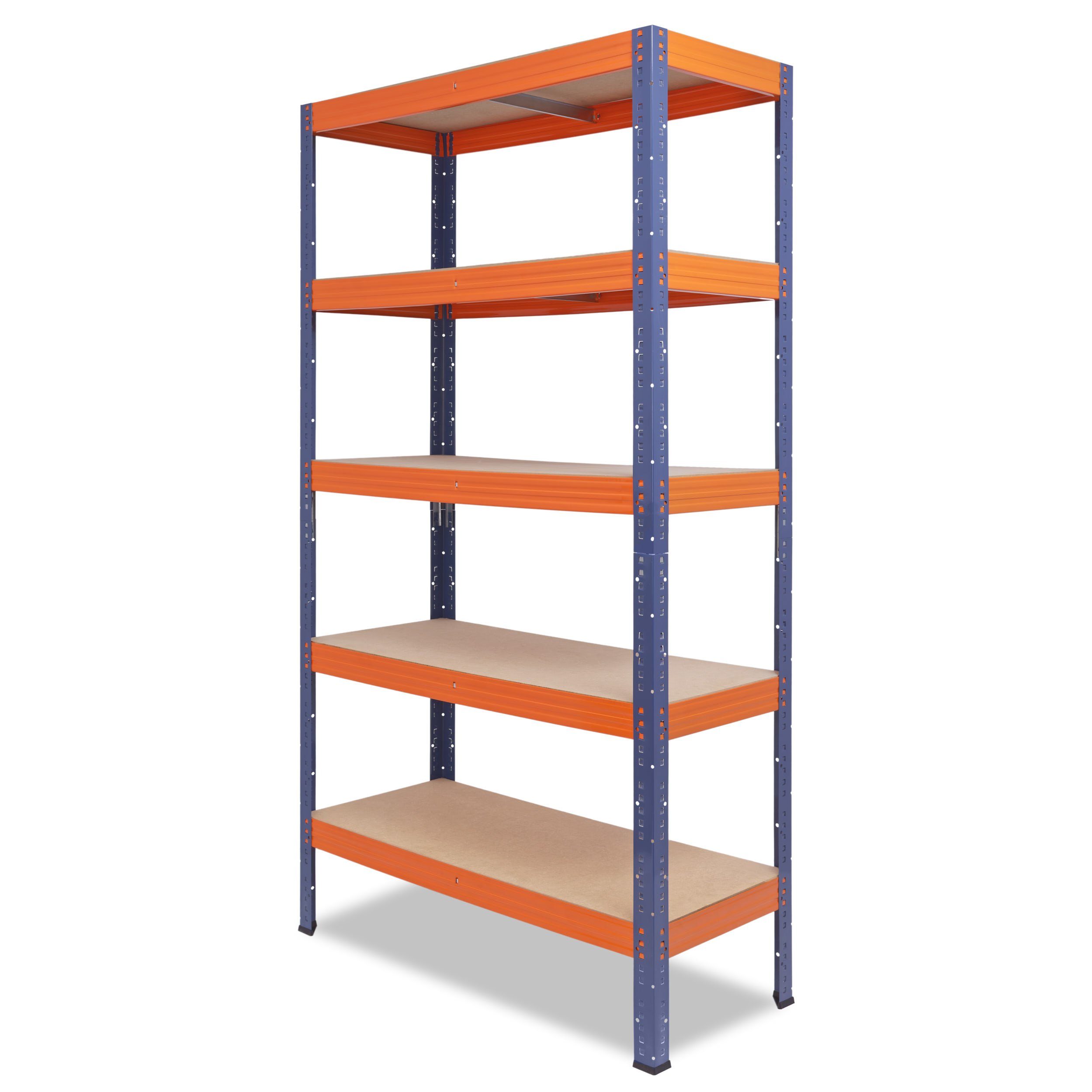 PROFI, Regal Garagenregal, Metall Werkstattregal Böden & Steckregal mit shelfplaza als je Kellerregal, Schwerlastregal Regale 5 blau-orange, Tragkraft, Metallregal 200kg 230x90x60cm Lagerregal,