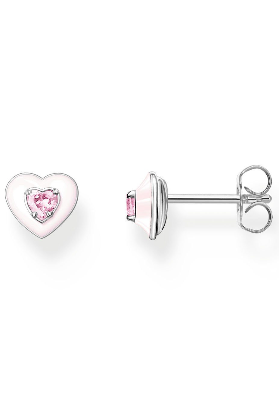 THOMAS SABO Paar Ohrstecker Herz mit pinkem Stein, H2268-041-9, mit Glas-Keramik  Stein, Zirkonia in Pink im Herzschliff als strahlender Mittelpunkt des  Ohrsteckers