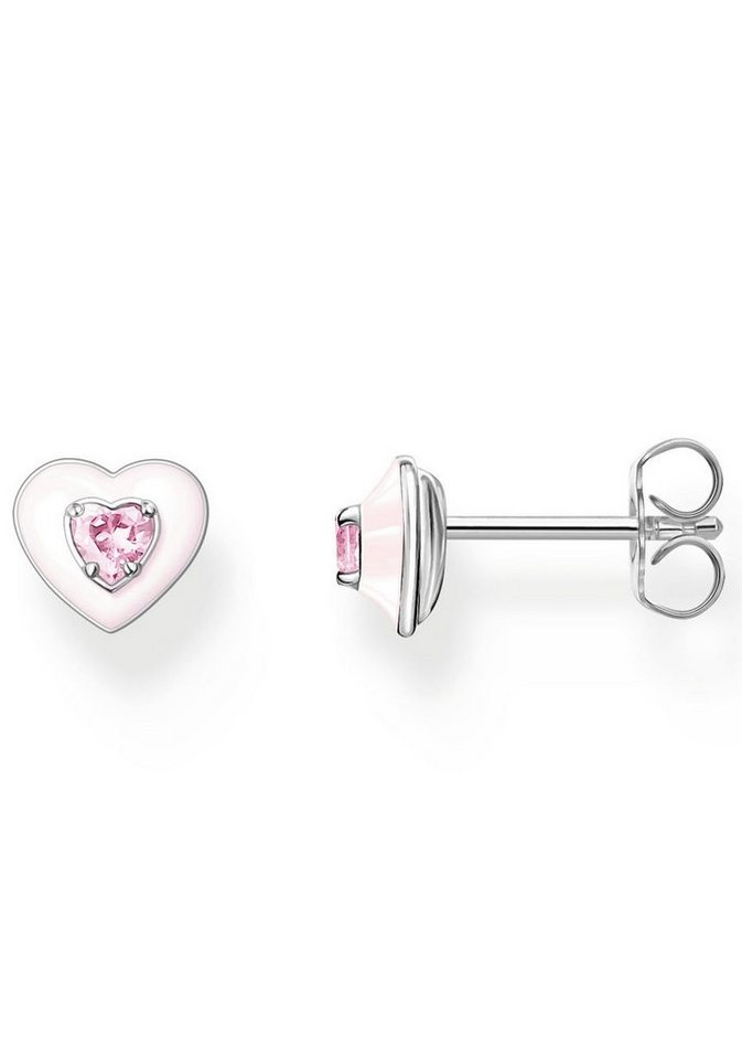 THOMAS SABO Paar Ohrstecker Herz mit pinkem Stein, H2268-041-9, mit Glas-Keramik  Stein, Zirkonia in Pink im Herzschliff als strahlender Mittelpunkt des  Ohrsteckers