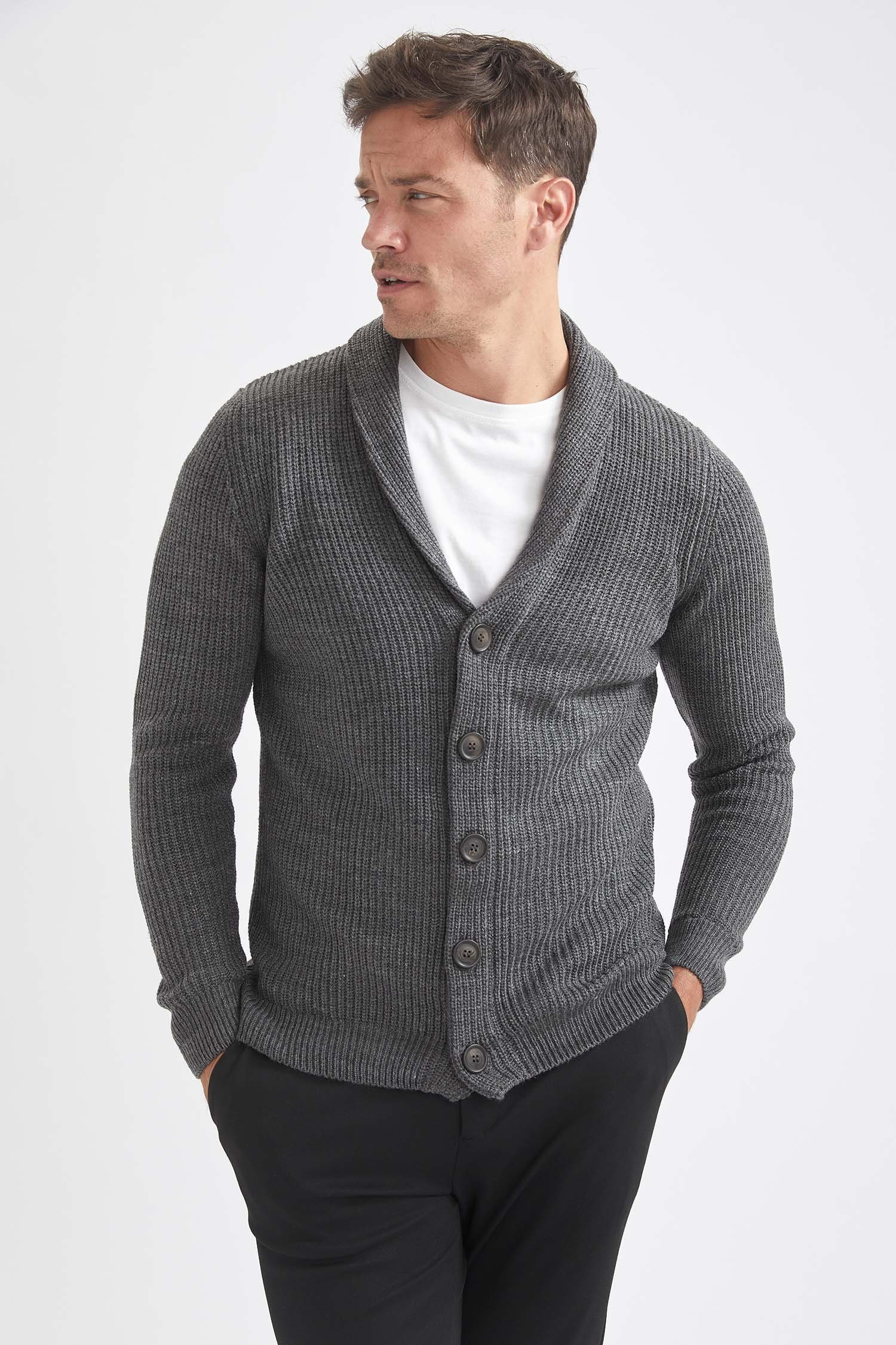 DeFacto Strickjacke Herren Strickjacke STANDART SIZE Anthra