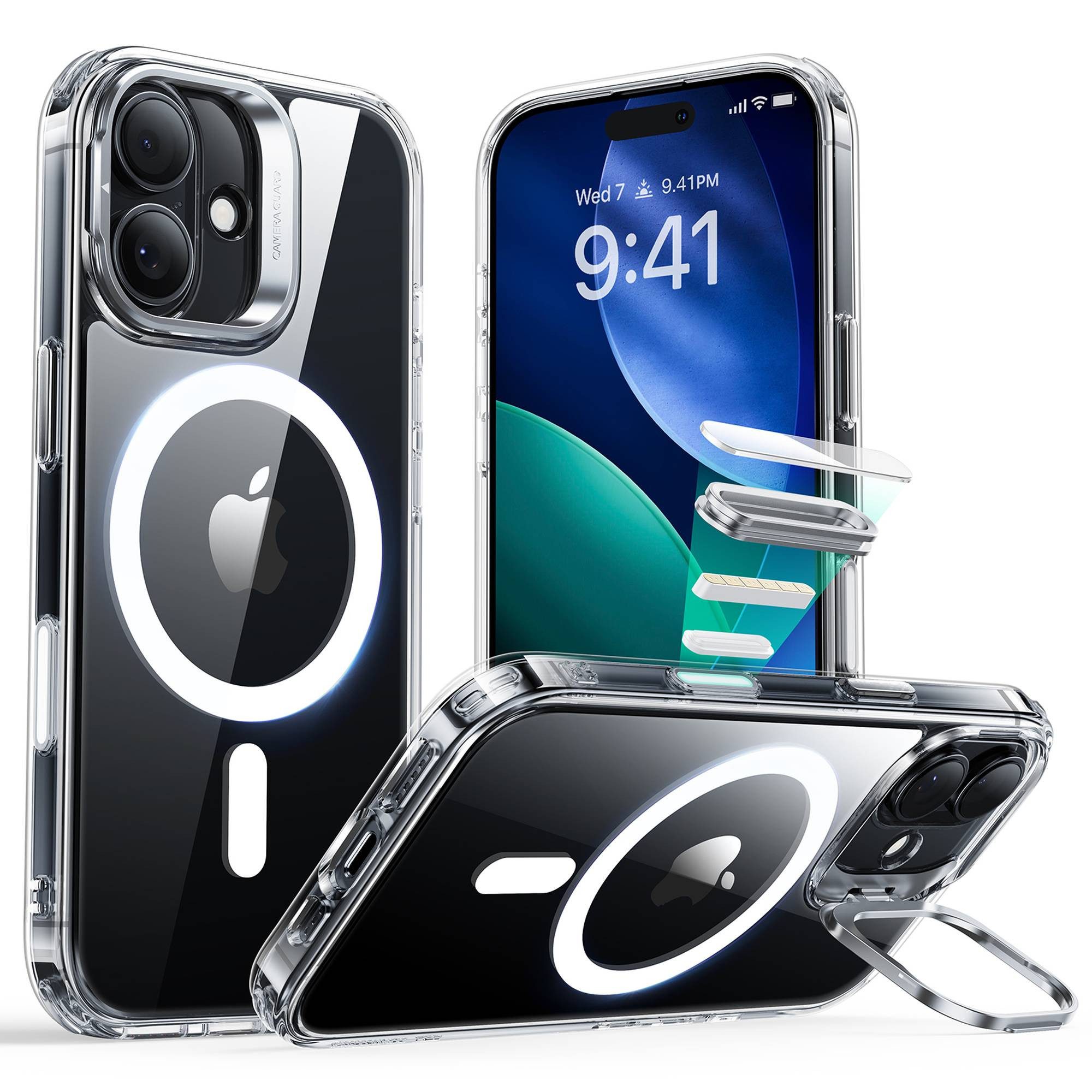 ESR Handyhülle Classic Hybrid HaloLock für iPhone 17 6,3", Kamerasteuerung Taste, Stash Stand, 3 Modi Ständer