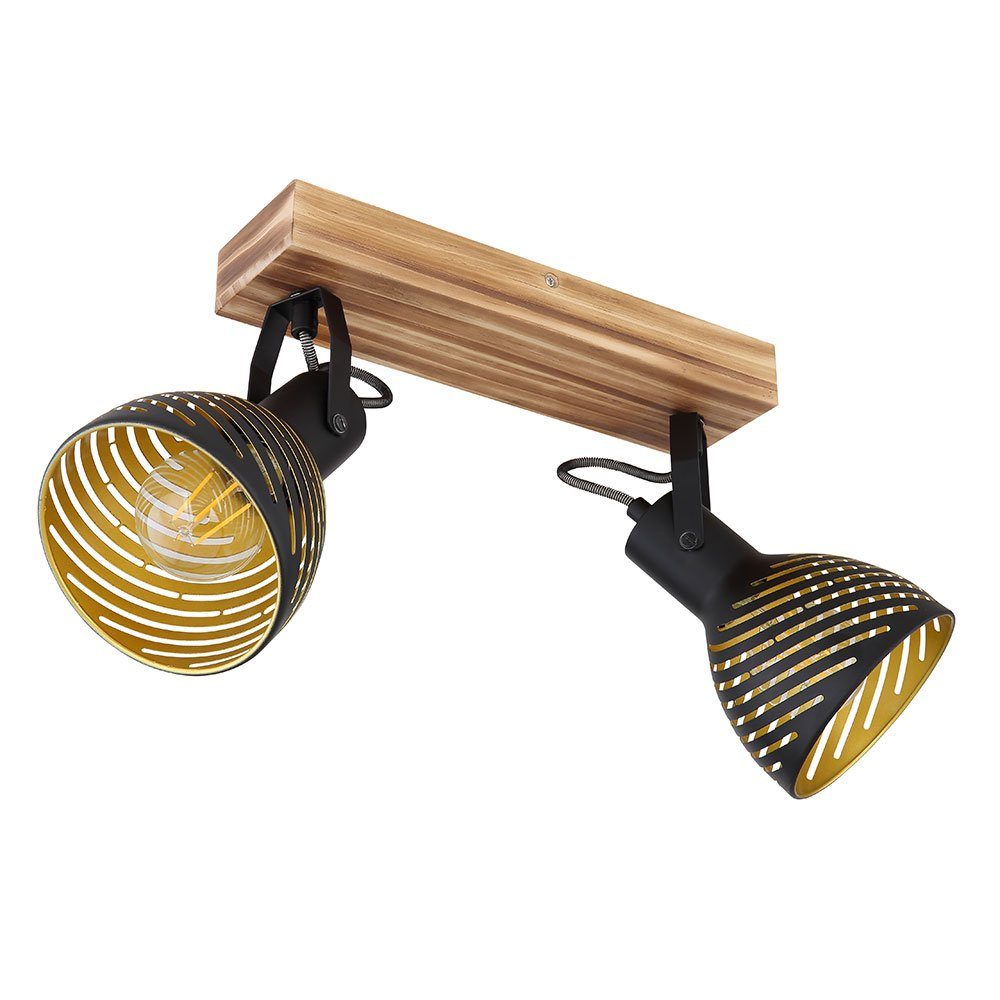 etc-shop LED Deckenspot, Leuchtmittel nicht inklusive, Deckenleuchte verstellbar Deckenlampe Spotleuchte Holz schwarz gold