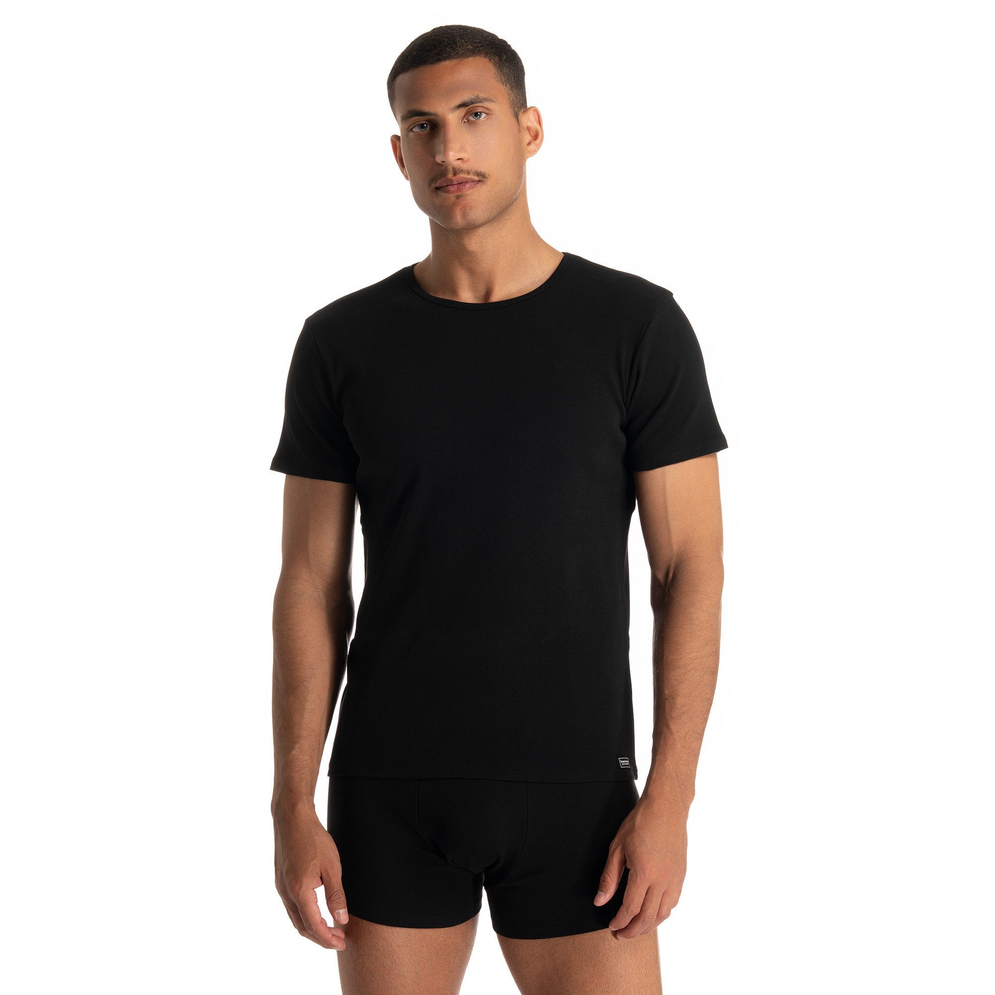 Bruno Banani Rundhalsshirt FINE RIB Feinripp, Kurzarm, Rundhalsausschnitt, Cotton-Mix