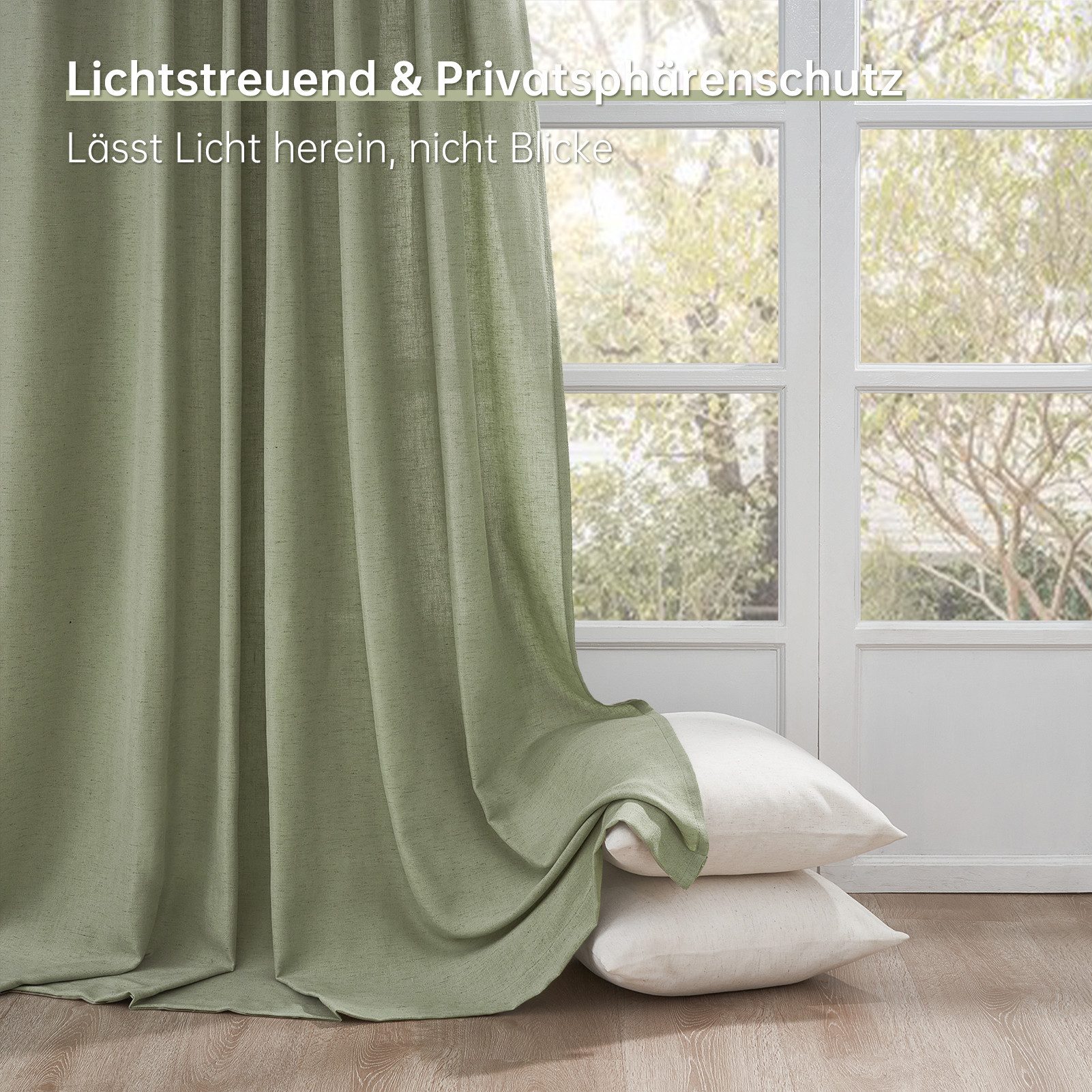 Topfinel Gardine Leinenoptik Gardinen mit Ösen Vorhänge für Wohnzimmer (2 St), Ösen, halbtransparent, vorhang halbtransparent Salbeigrün 140x225 Studie kinderzimmer Boho