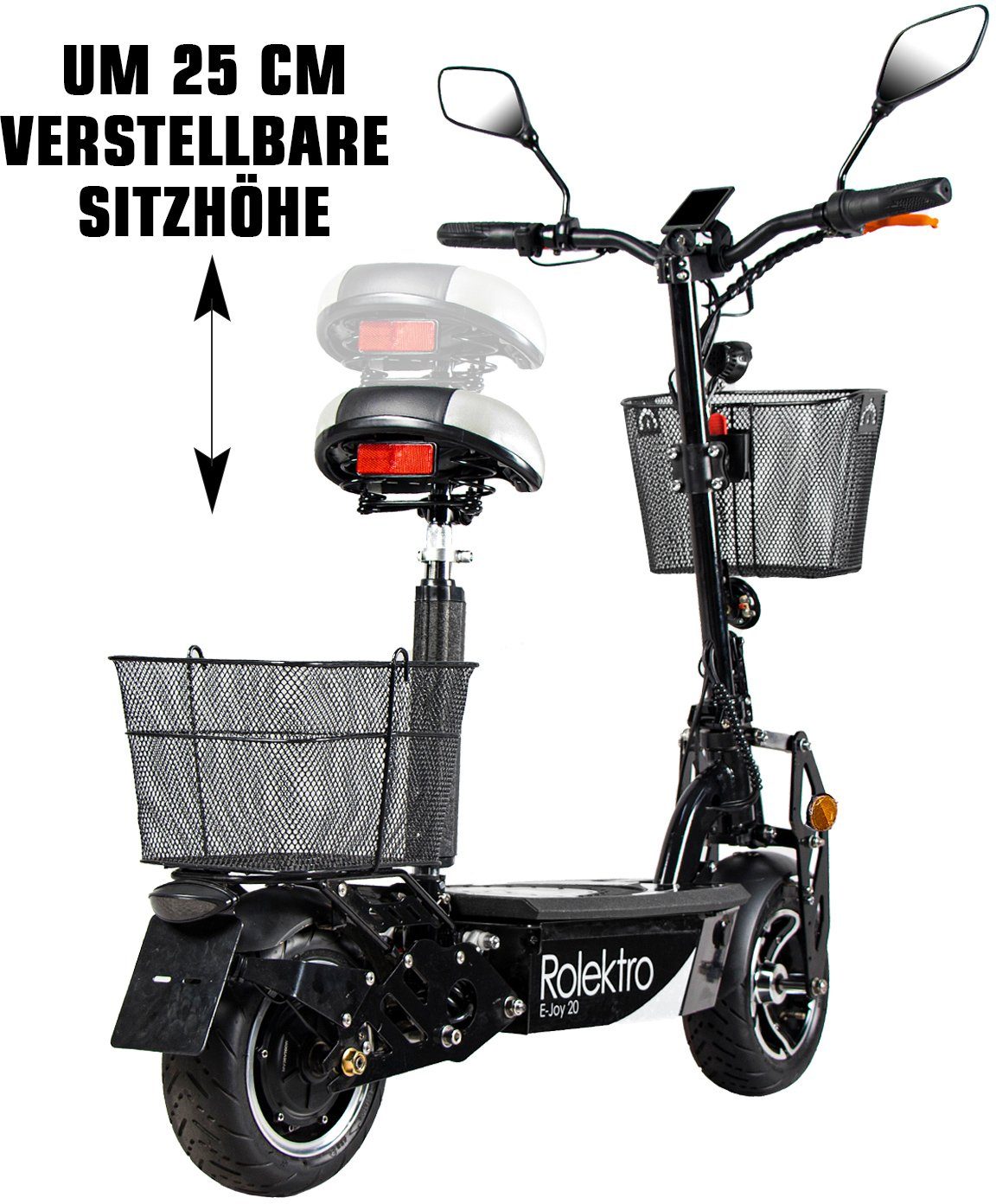 Rolektro E-Mofaroller E-Joy 20 Watt, Blei-Gel Akku, Schwarz, 20, km/h 500 36V-12AH