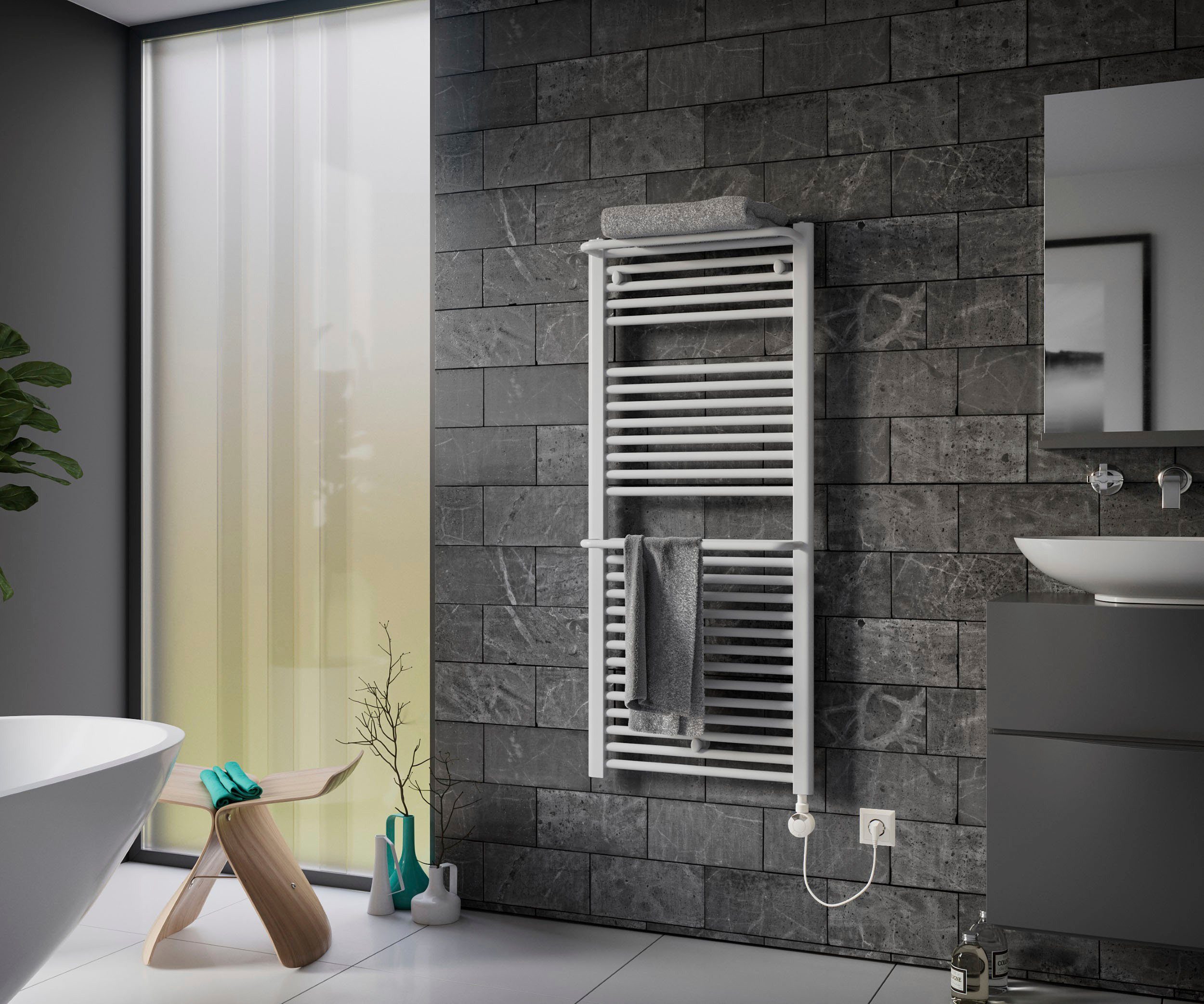 Ximax Elektrischer Badheizkörper Plus, 1172 mm x 500 mm, 600 Watt, Heizstab Typ 4, Weiß