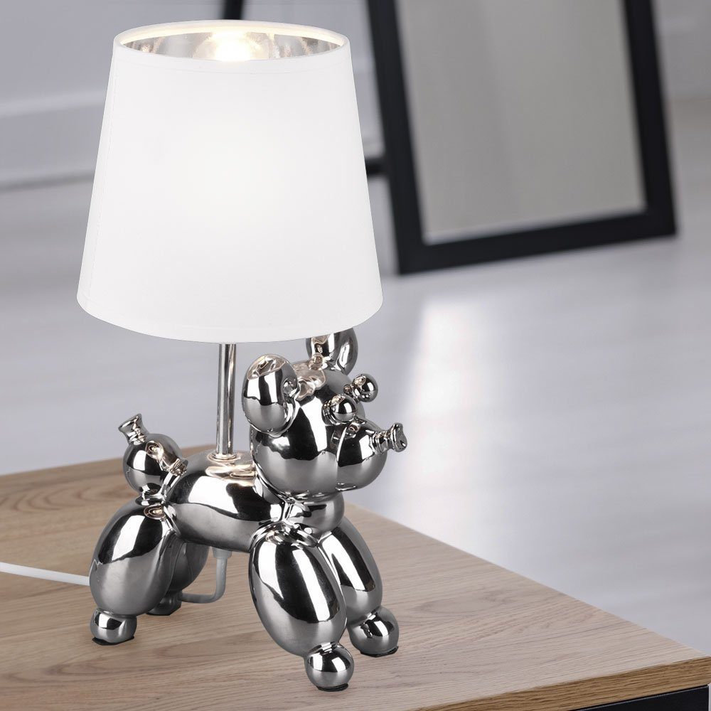 etc-shop Textil Tischleuchte nicht Silber Schlafzimmerlampe Hund Leuchtmittel Schreibtischlampe, inklusive, Tischlampe