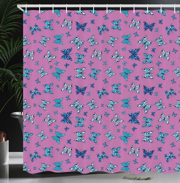 Abakuhaus Duschvorhang Moderner Digitaldruck mit 12 Haken auf Stoff Wasser Resistent Breite 175 cm, Höhe 180 cm, Blau Und Pink Schmetterlinge
