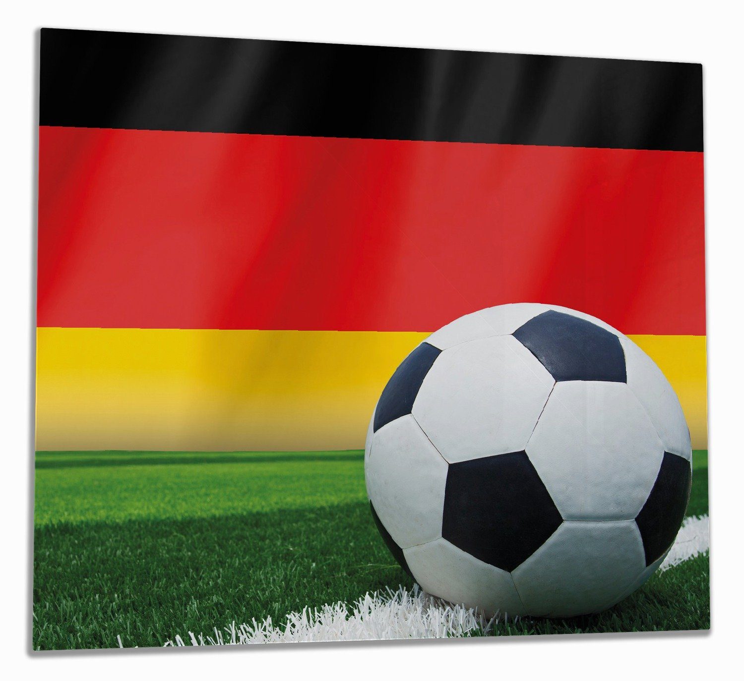 Wallario Herd-Abdeckplatte Fußball vor einer Deutschlandflagge, ESG-Sicherheitsglas, (Glasplatte, 1 tlg., inkl. 5mm Noppen), verschiedene Größen