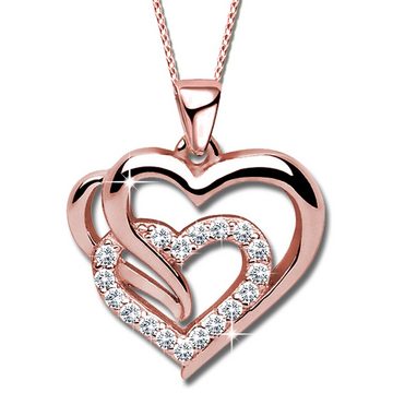 Limana Schmuckset Damen 925 Sterling Silber Rosegold Unendlichkeit Ohrringe Herz Kette (inkl. Herz Geschenkdose), Ohrstecker Freundin Geschenkset Liebe Geschenk Idee Herzkette