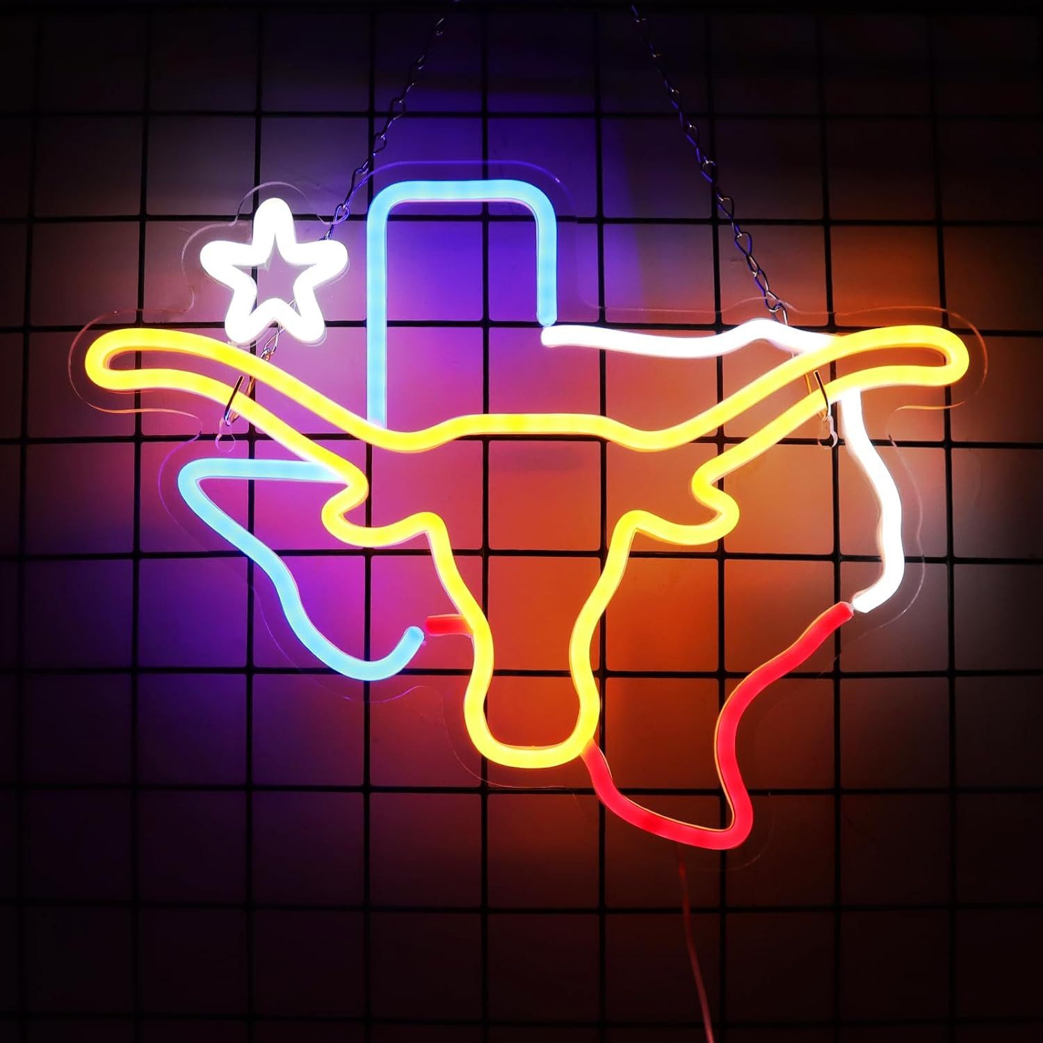 MUPOO LED Dekolicht Longhorn LED Neonschild Acryl Stier Neonlichter TEXAS W günstig online kaufen