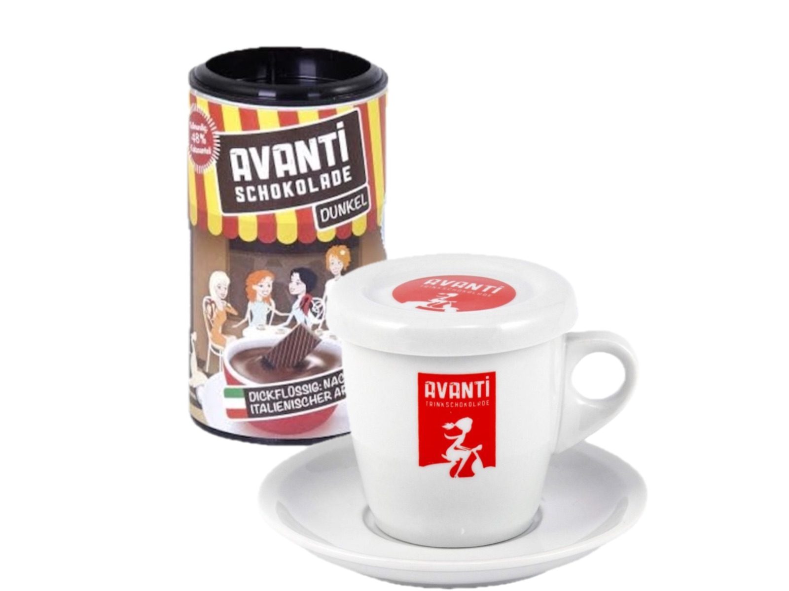 LK Trend & Style Lebensmittel-Geschenkset Trinkschokolade Dunkle Schokolade & Tasse, (48% Kakaoanteil, großartiges Set für Genussmenschen), schöne, cremige und dickflüssige heiße Versuchung