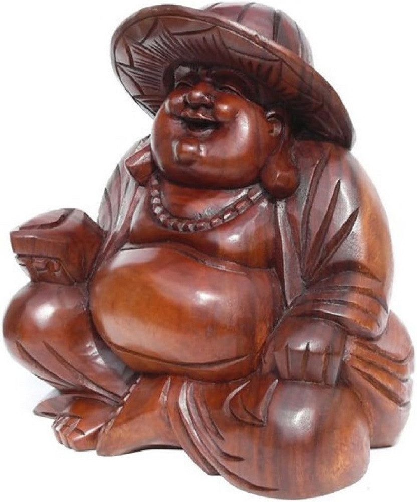 Wogeka Buddhafigur 30 cm lachender Happy Buddha mit Hut Holz-Figur