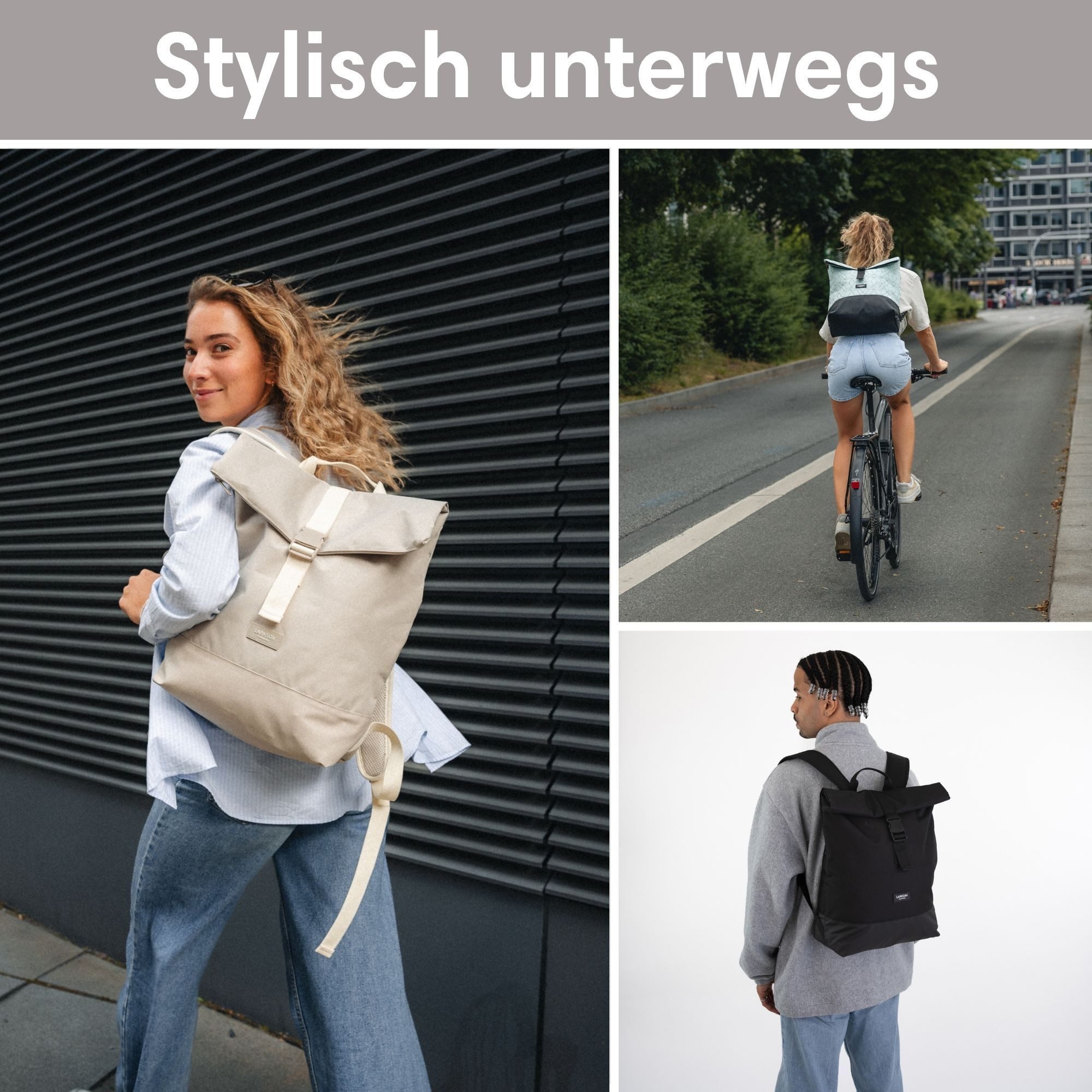 LARKSON Cityrucksack TAMMO, Rolltop Damen Herren, Laptop Fach (1-tlg), Flexible Größe, Wasserabweisend
