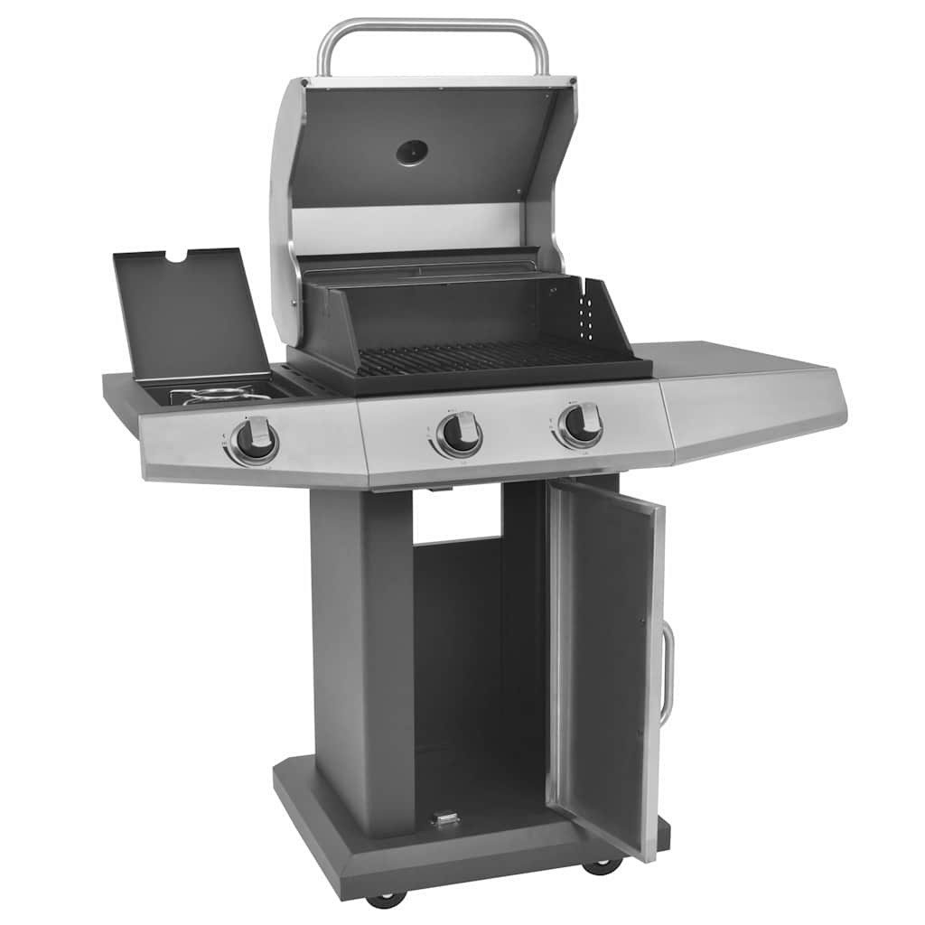 vidaXL Gasgrill Gasgrill mit Brenner Mit Rad Silber Stahl mit Metallschlauch