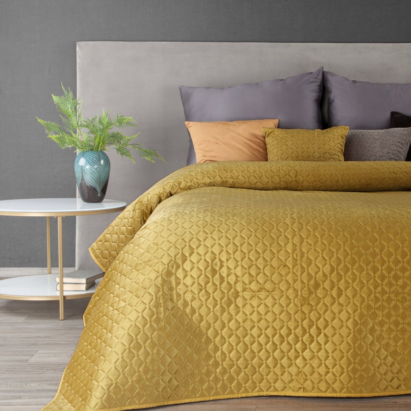 Eurofirany Tagesdecke Gesteppte Decke Velours Karomuster Weicher Überwurf, günstig online kaufen
