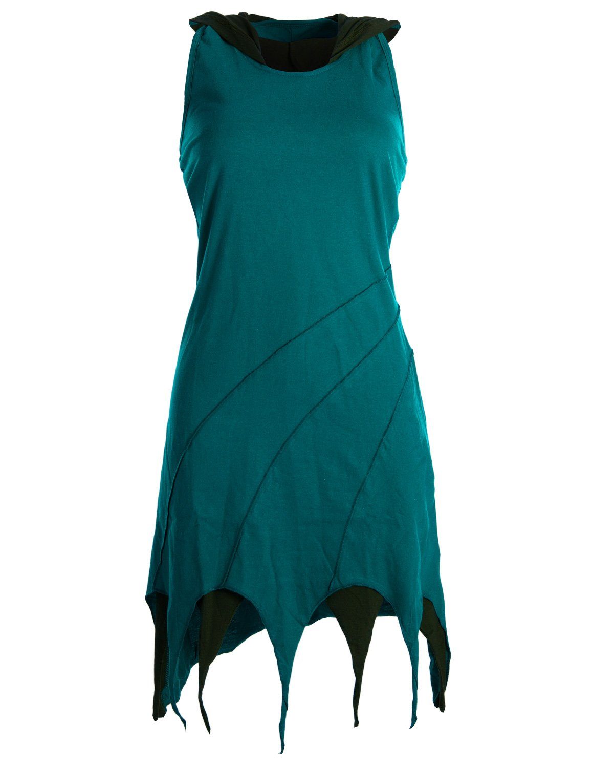Vishes Neckholderkleid Kapuzen Lagenlook Zipfel-Neckholder aus Baumwolle Hippie, Goa, Elfen Kleid türkis
