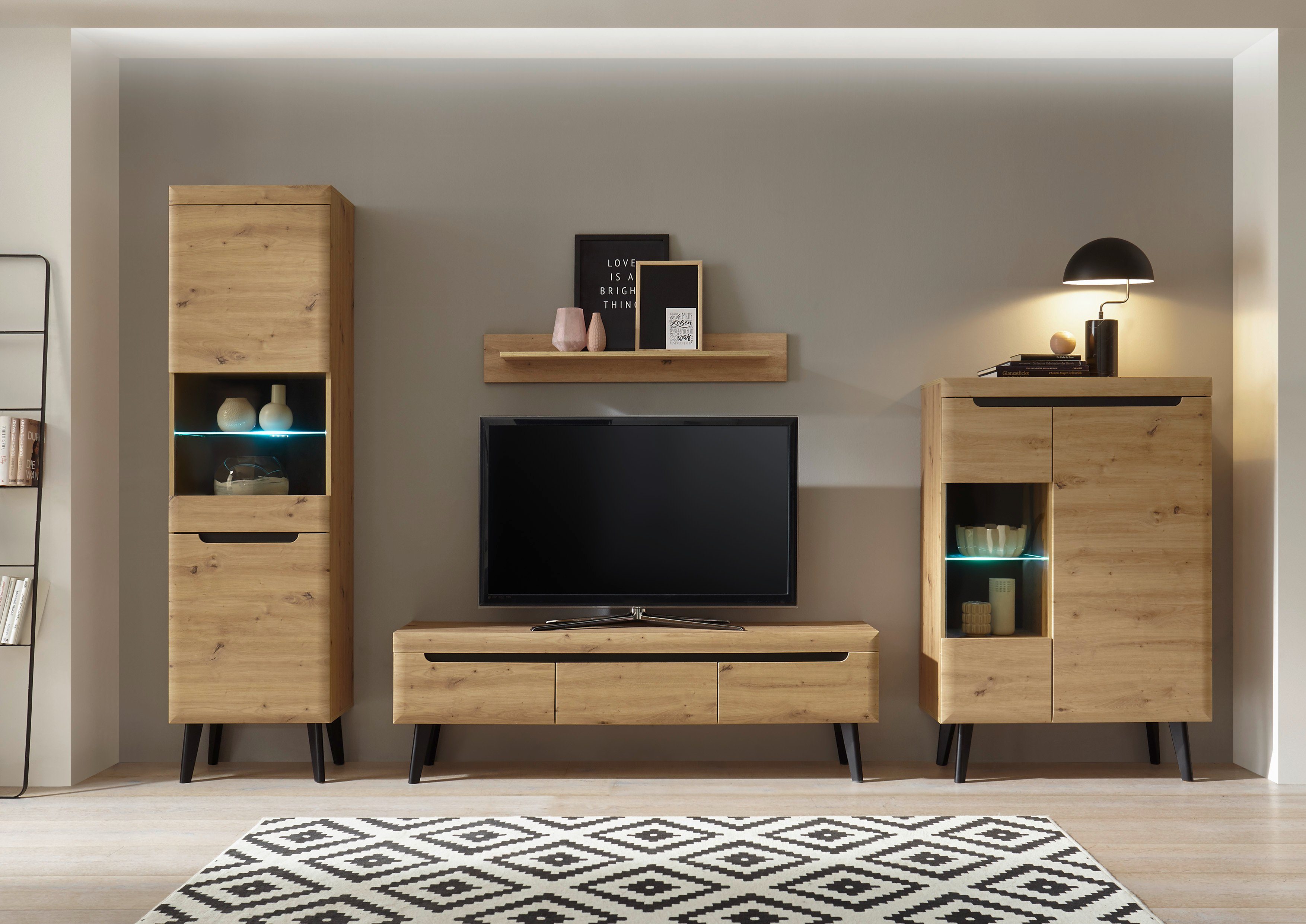 Home affaire Wohnwand Torge, Anbauwand, Schrankwand, Mediawand, Wohnzimmer-Set, (Set, 4-St), Lowboard: 160x 40x 50 cm