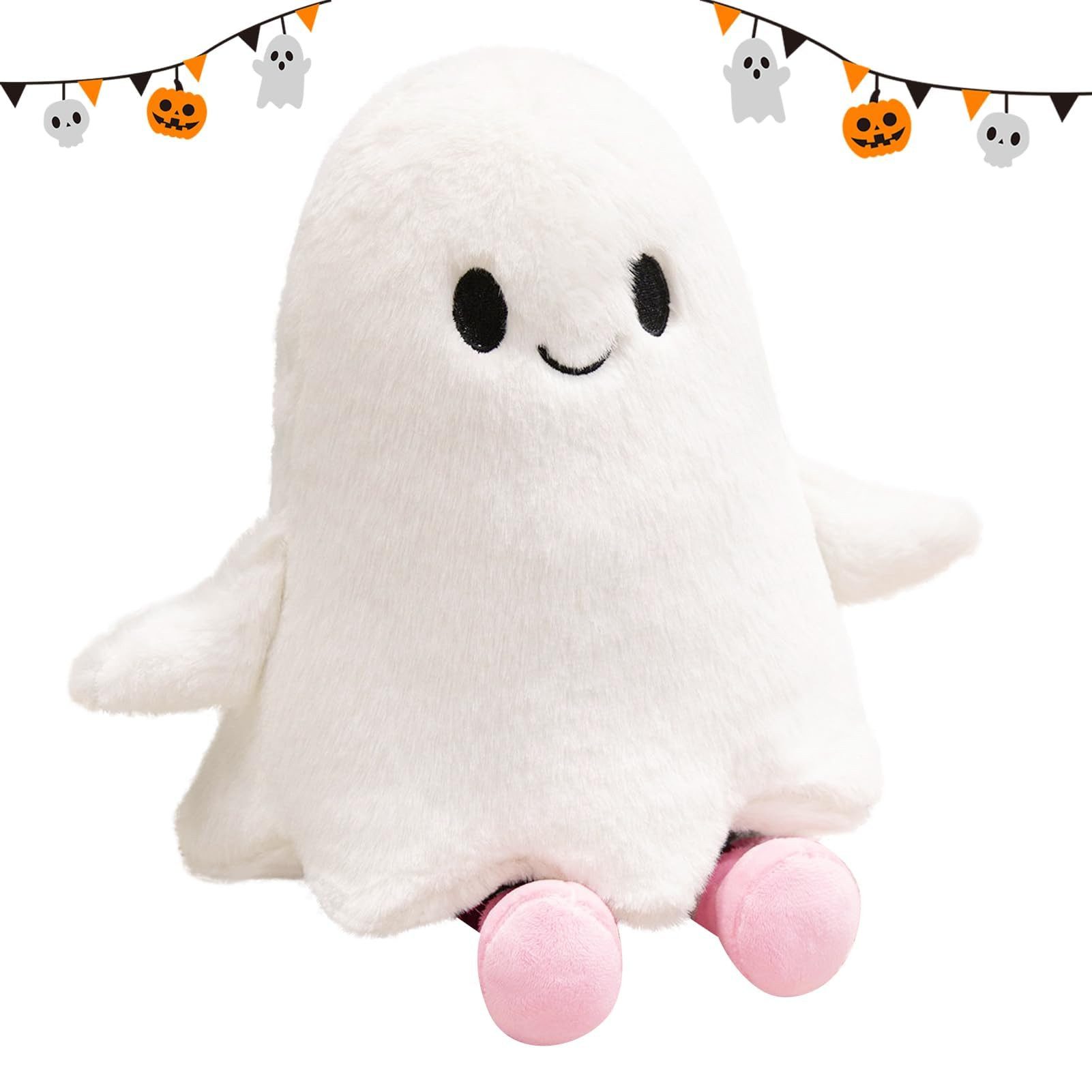 FOUORTUNATE-BEE Dekokissen Geisterkissen 30 cm weißes Halloween Kuschelkissen aus weichem Plüsch, Plüsch Geisterkissen 30 cm, Halloween Deko für Sofa, Bett und Kinder