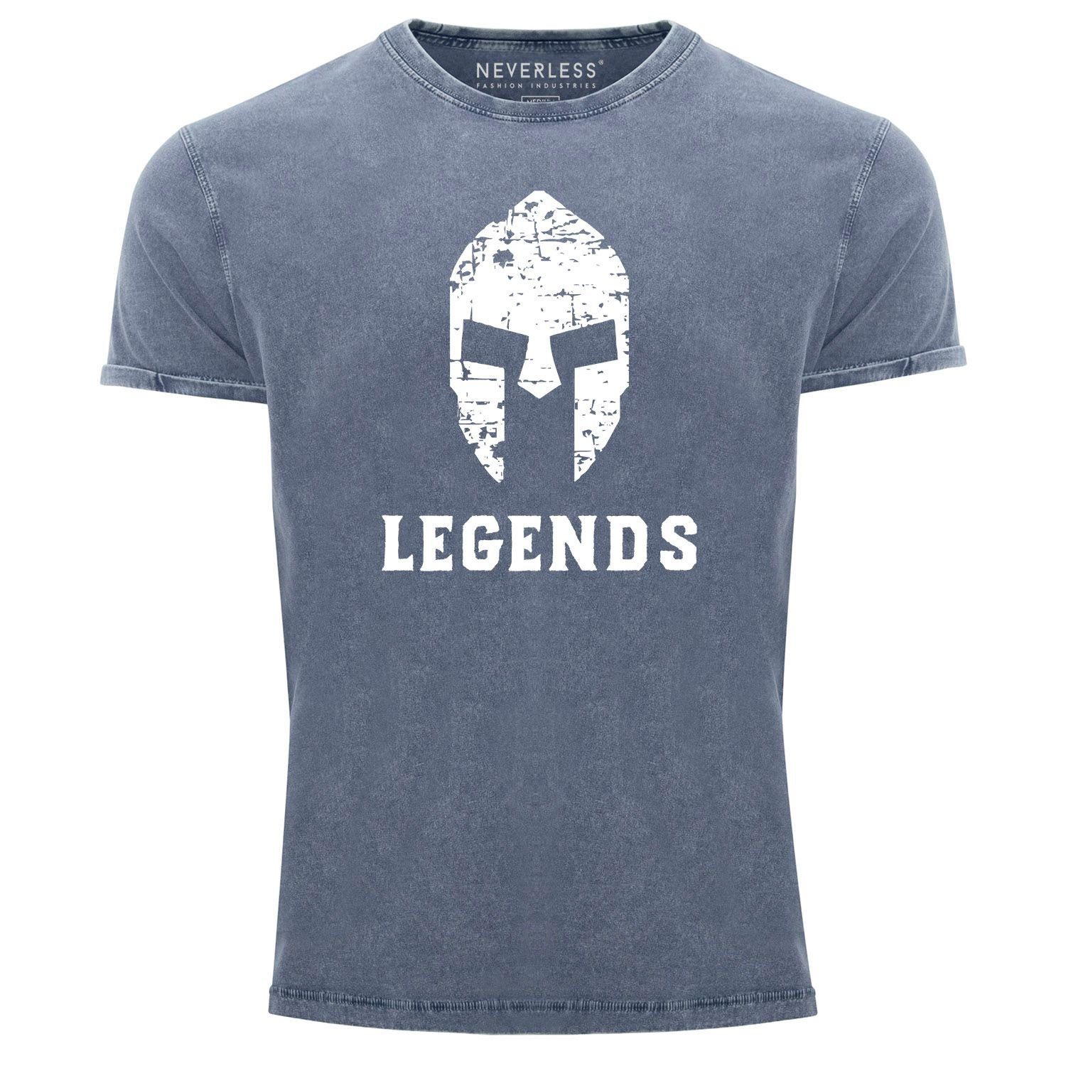 Neverless Print-Shirt Cooles Look Print Herren mit T-Shirt Neverless® Angesagtes Slim Sparta blau Used Legends Fit