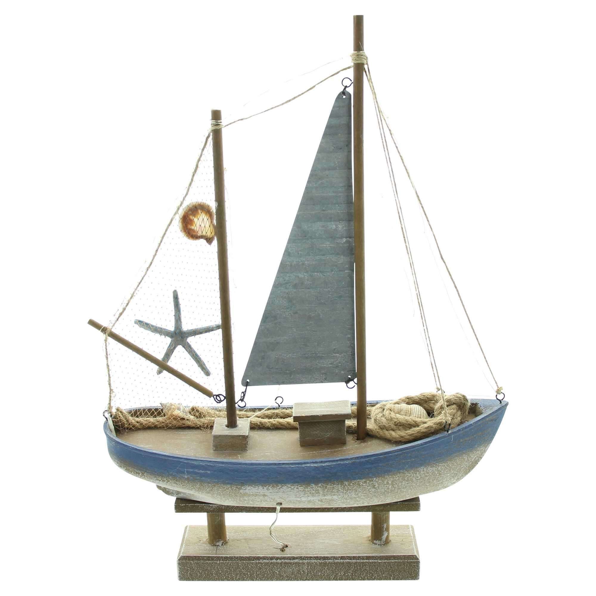 Dekoleidenschaft LED-Dekofigur "Segelschiff" Deko aus Holz im Shabby Look, Dekofigur, Boot, Segelboot, 48 cm hoch, maritime Leuchtdeko, Holzboot, Holzschiff, Dekoschiff