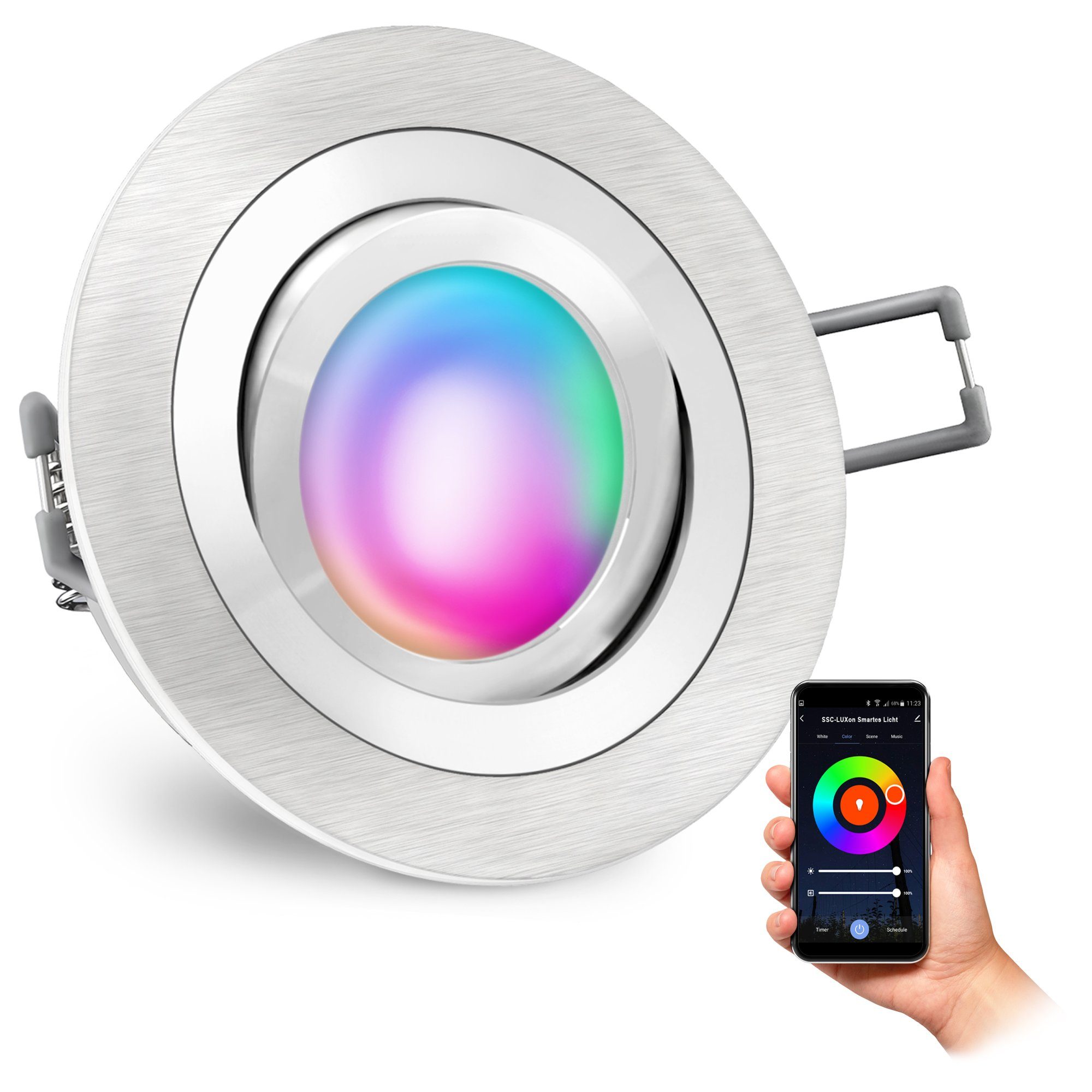 SSC-LUXon LED Einbaustrahler RF-2 Einbauspot schwenkbar mit RGB WiFi GU10 LED Lampe dimmbar, RGB & Weißtöne