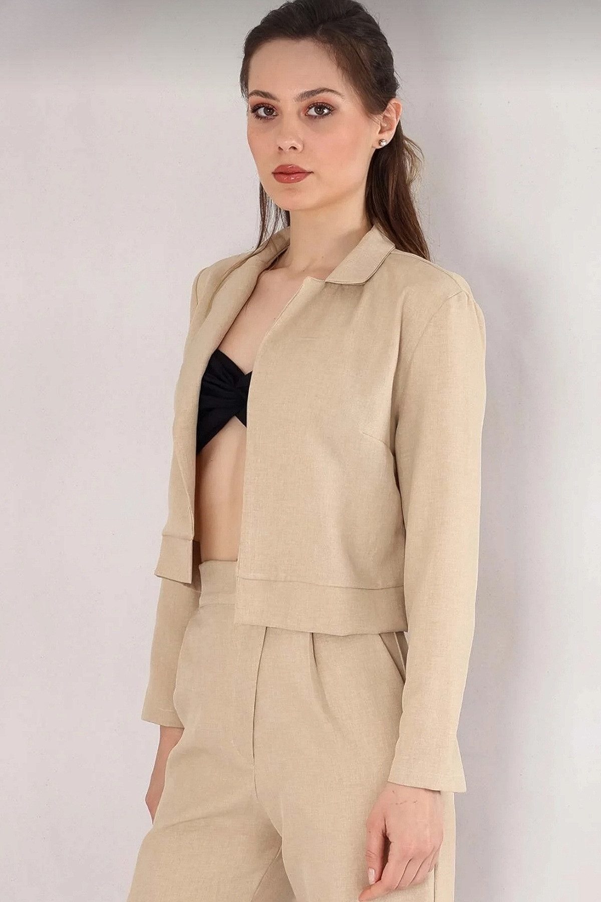 fashionshowcase Kurzblazer Damen Crop Jacke Leinenoptik günstig online kaufen