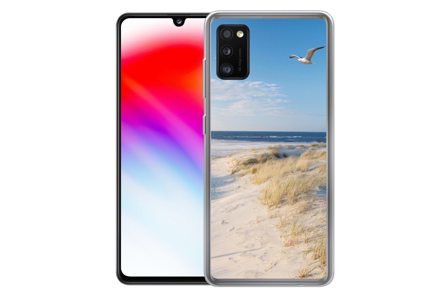 MuchoWow Handyhülle für Samsung Galaxy A41 Düne - Möwe - Strand - Meer - Sonne, Smartphone-Bumper, Print, Handy Schutzhülle Dünn