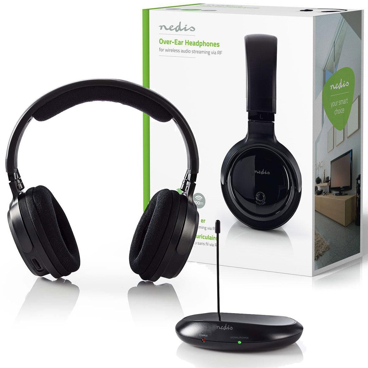 Nedis Kabelloser Funkkopfhörer 80m Reichweite Kopfhörer für TV PC RADIO Funk-Kopfhörer (Kabellos)